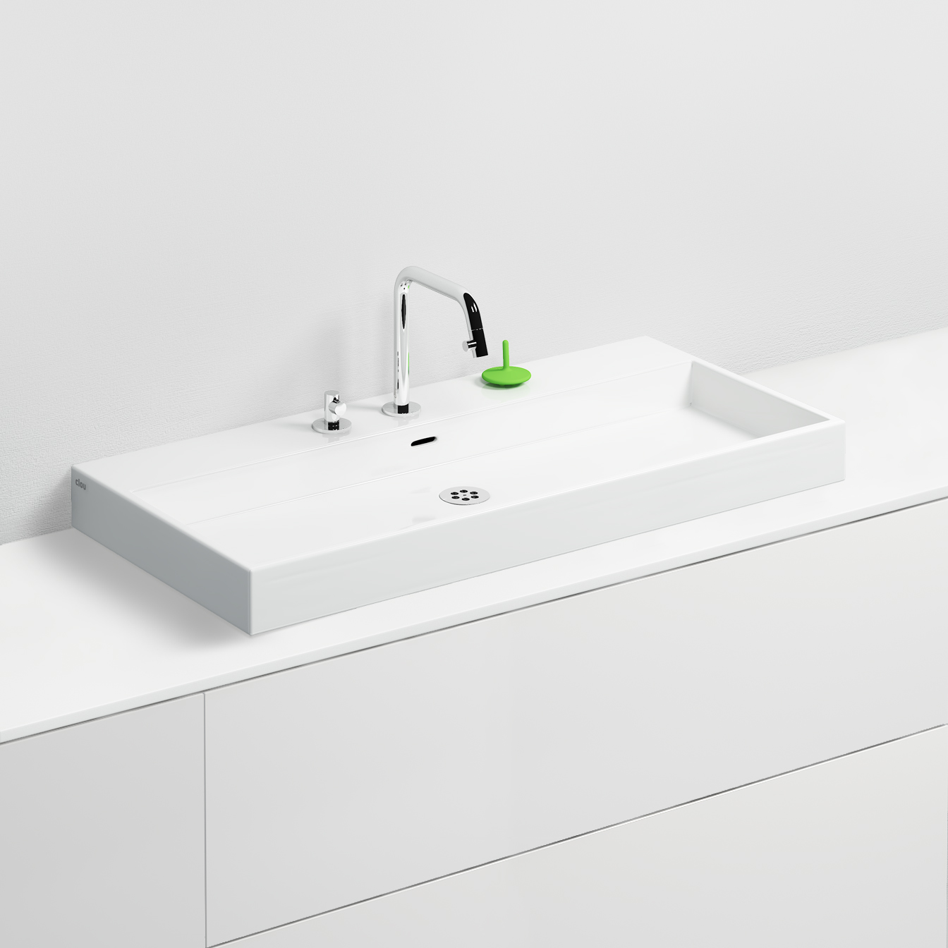 Wash Me wastafel 90cm, zonder plug, glanzend wit keramiek