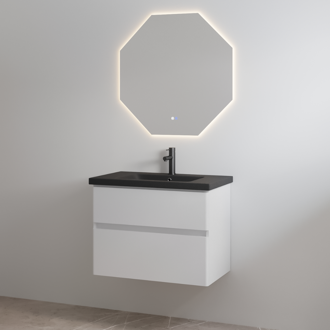 Best-Design badkamermeubelset "Quick-Black" Glans-wit onderkast + Mat-zwart wastafel 65cm