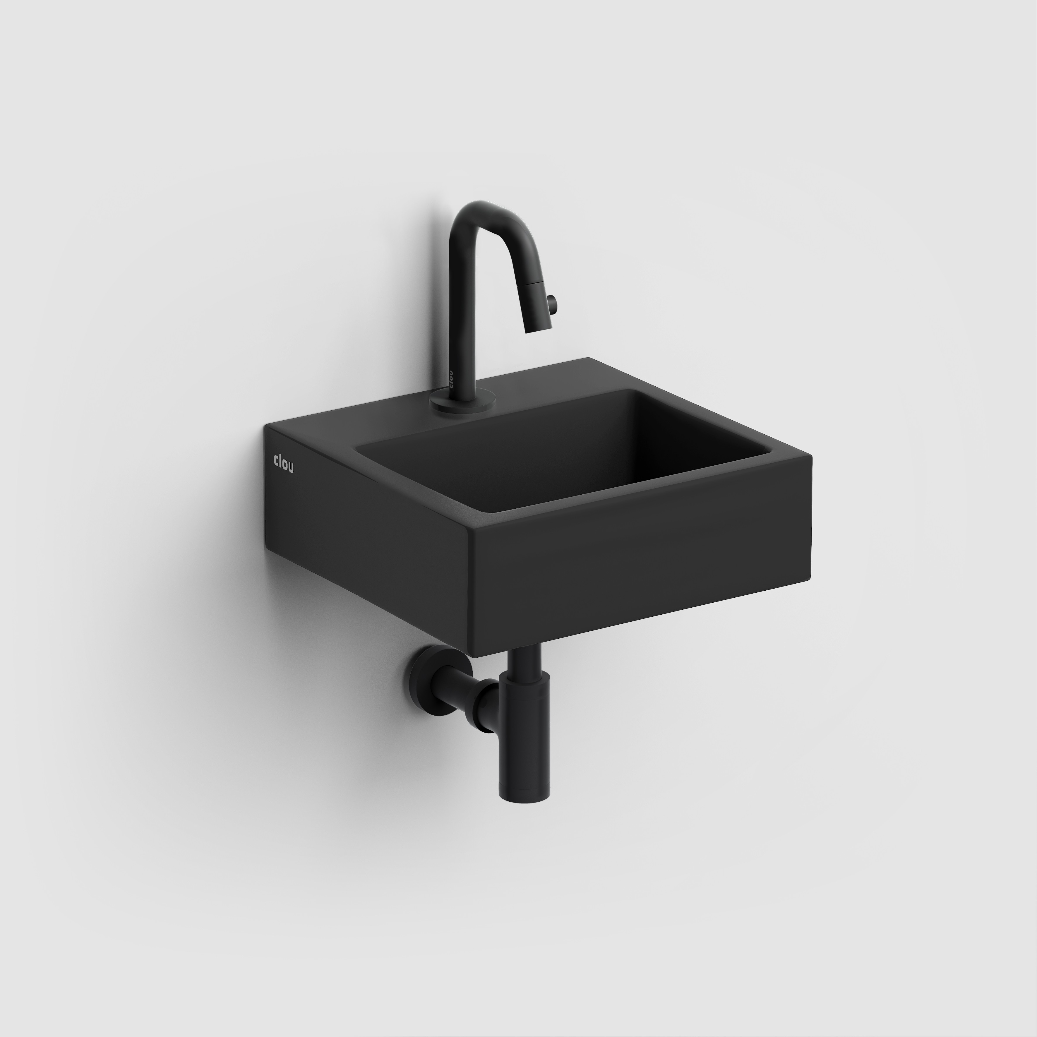Flush 1 fontein 28cm, met kraangat en plug, mat zwart keramiek