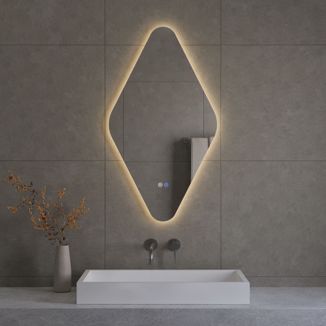 Best-Design "Wieber" ruitvorm spiegel incl.verwarming, 3 kleuren LED verlichting dimbaar 100x50 cm