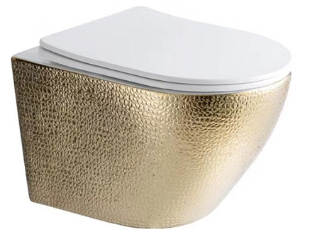 Best-Design "Royal-Gold-49" wandcloset zonder-spoelrand krokodil motief incl. zitting Glans-Goud / Wit