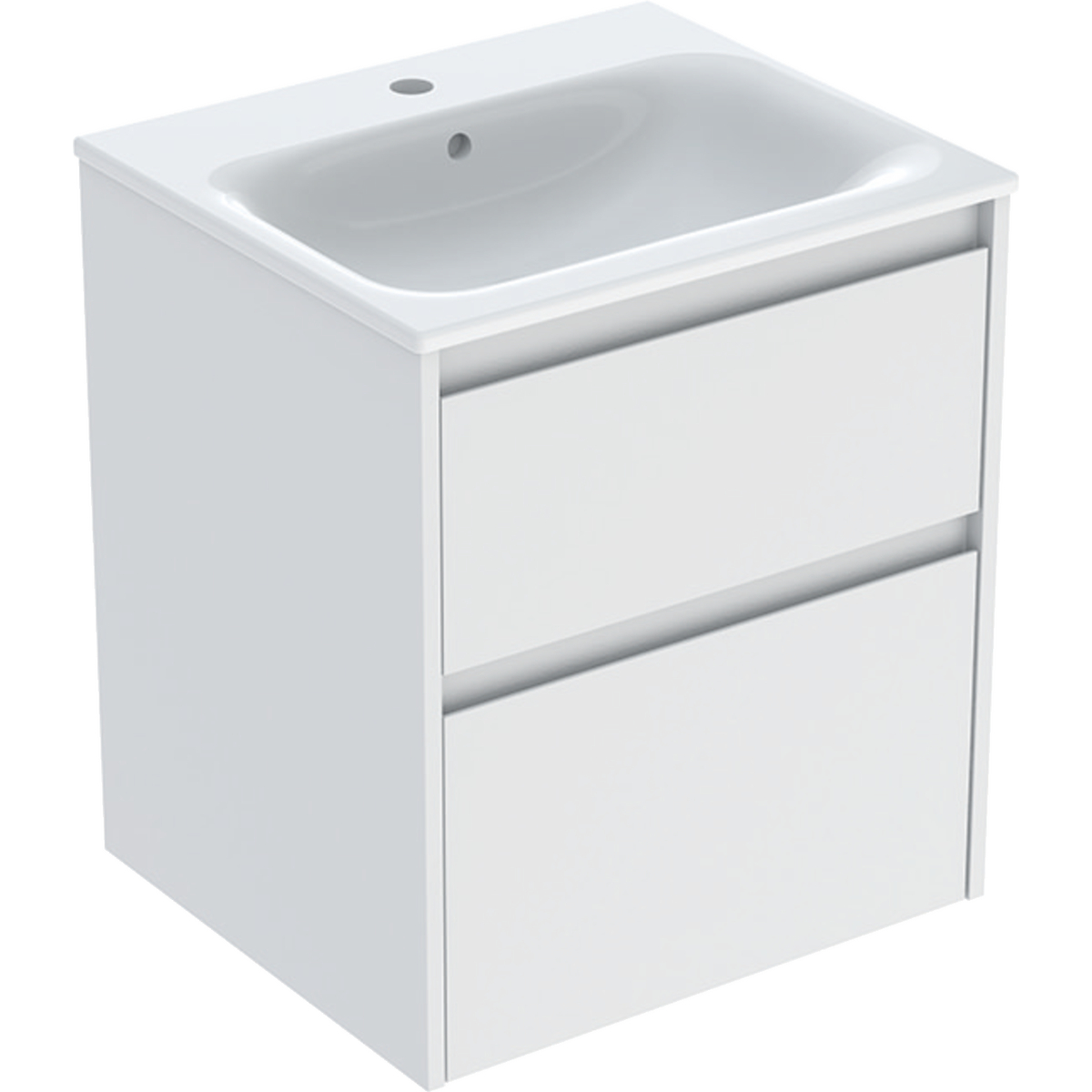 Geberit Renova Plan SlimRim oplegwastafel 55 cm met kraangat, met overloop en onderkast, twee laden