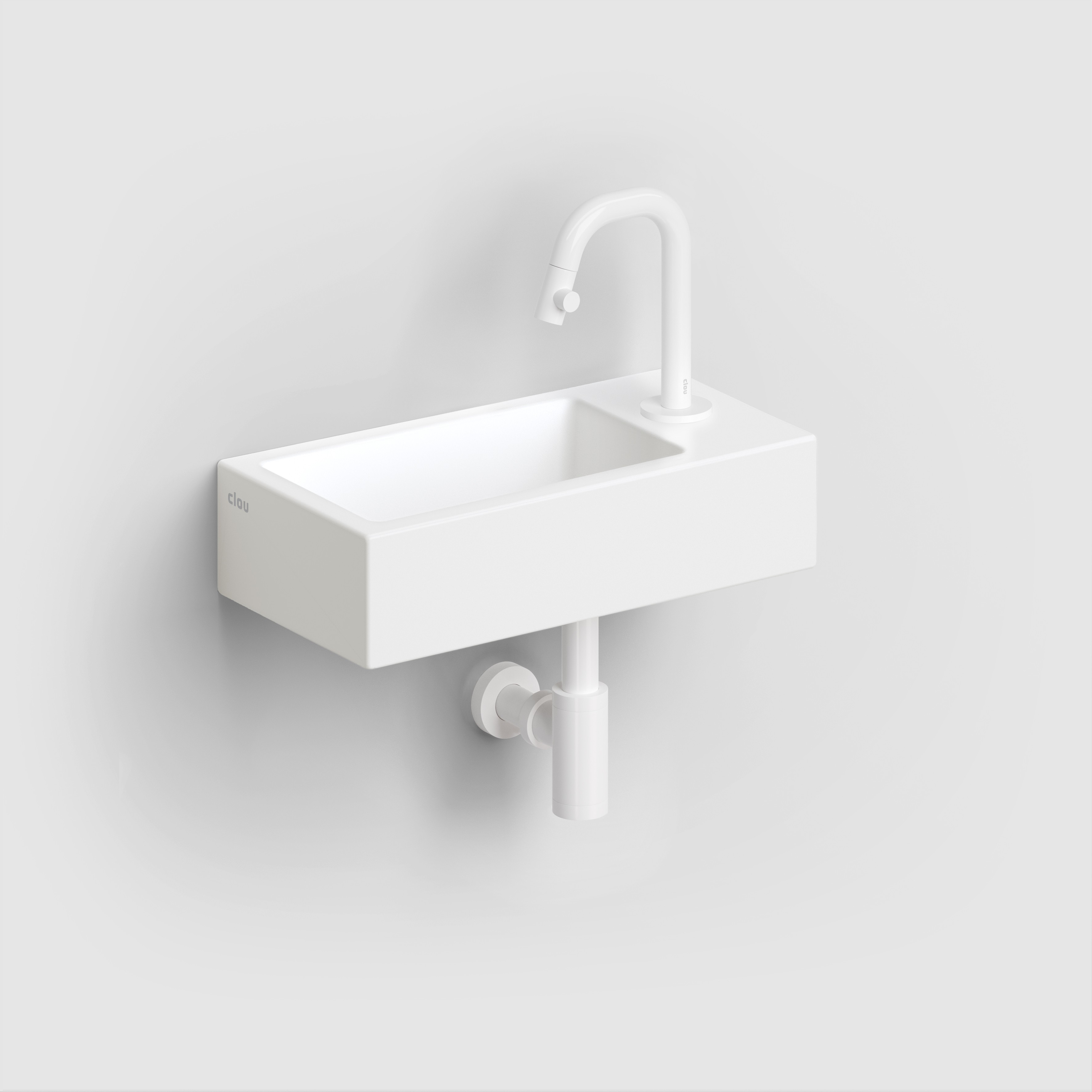 Flush 3 fontein 36cm, met kraangat rechts, met afvoerplug, mat wit keramiek