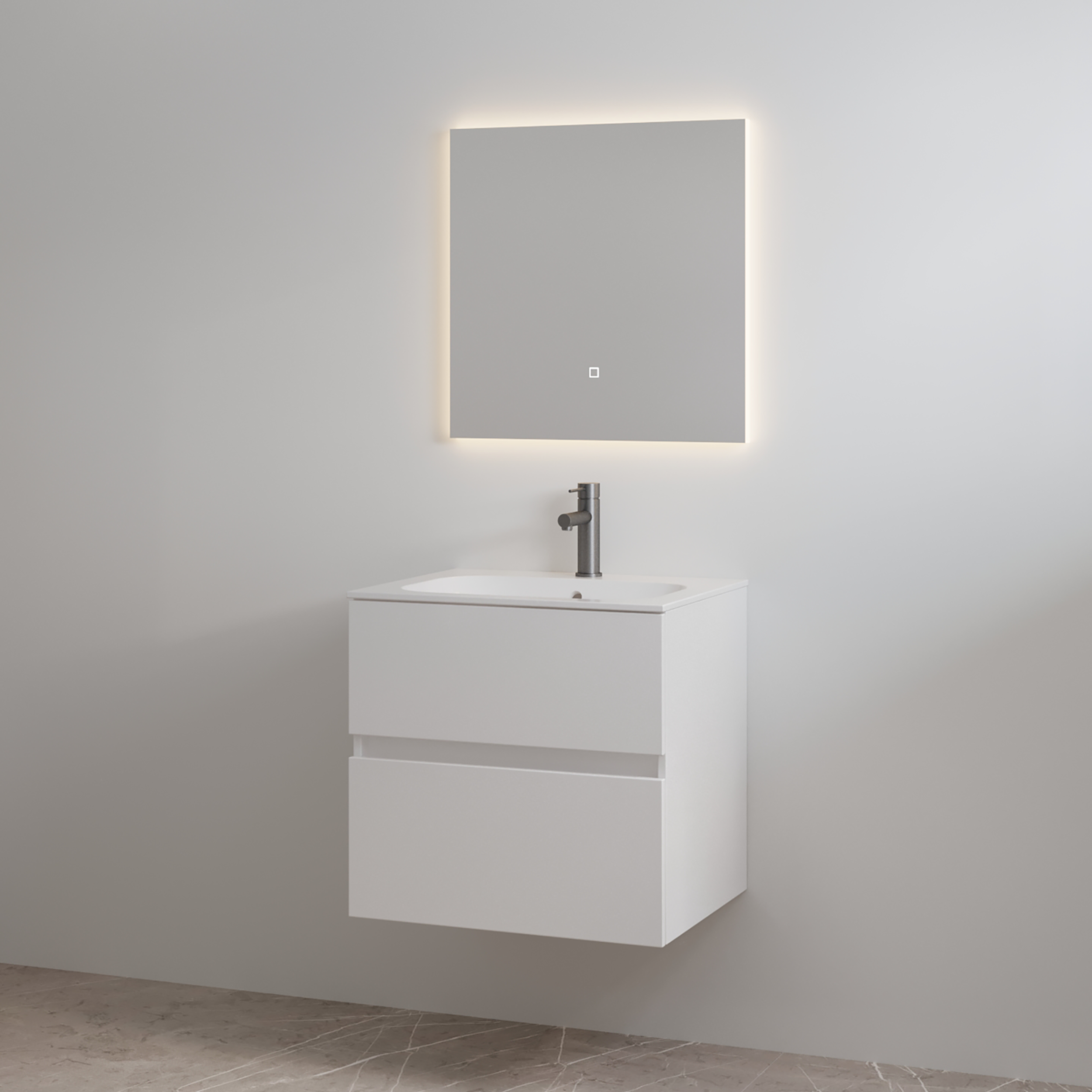 Best-Design badkamermeubelset "Splash-60" Glans-wit onderkast + wastafel met kraangat 60cm