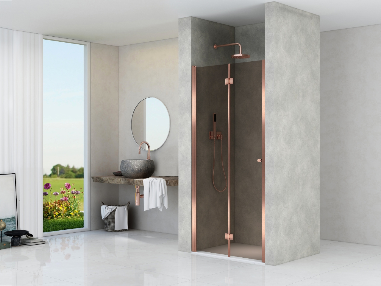 Draai vouwdeur 2000 mm hoog gesatineerd glas Brushed bronze beslag