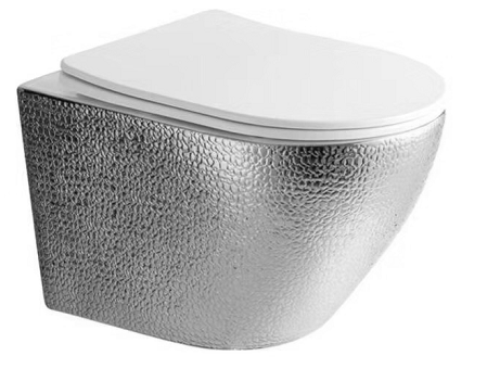 Best-Design "Royal-Zilver-49" wandcloset zonder-spoelrand krokodil motief incl. zitting Glans-Zilver / Wit