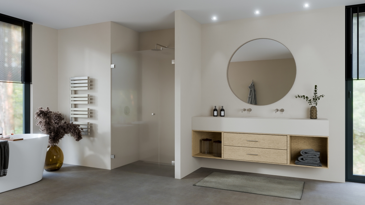 Deur met vast deel Marmer print max 140x260 cm met Inox/rvs look beslag en ronde knop
