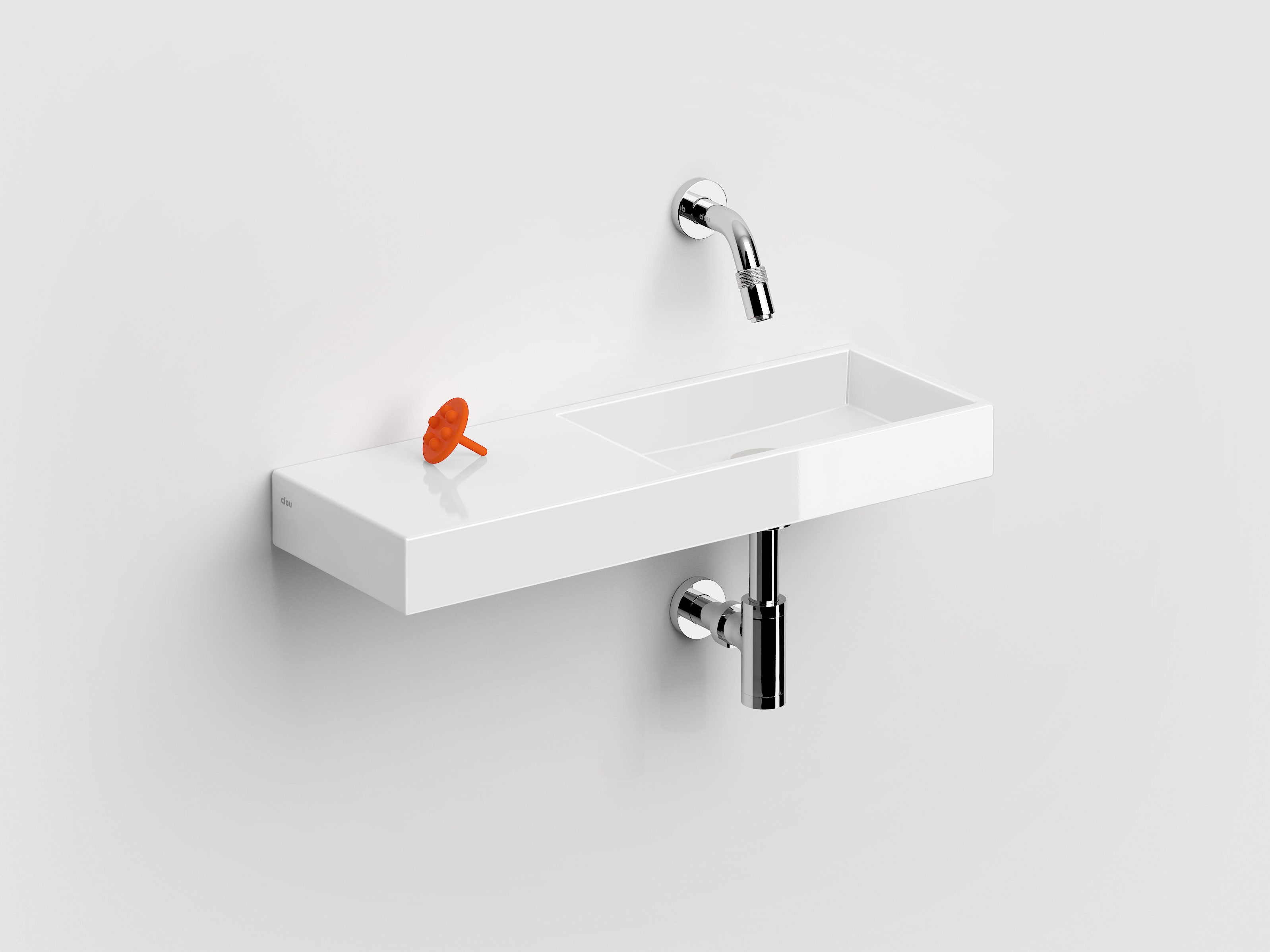 Mini Wash Me fontein 56cm, zonder kraangat met kranenbank links, glanzend wit keramiek
