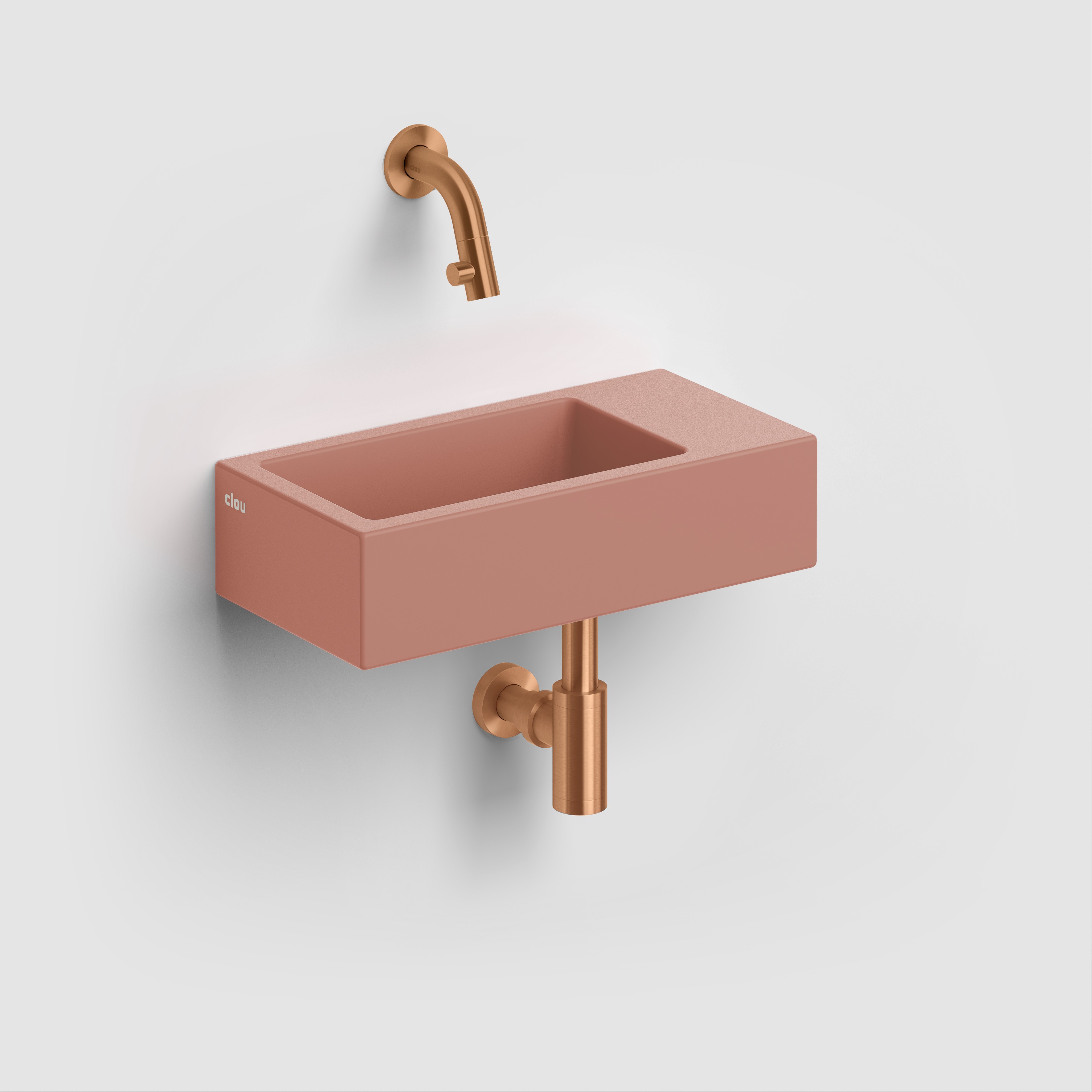 Flush 3 fontein rechts 36cm, zonder kraangat, met afvoerplug, mat roze keramiek