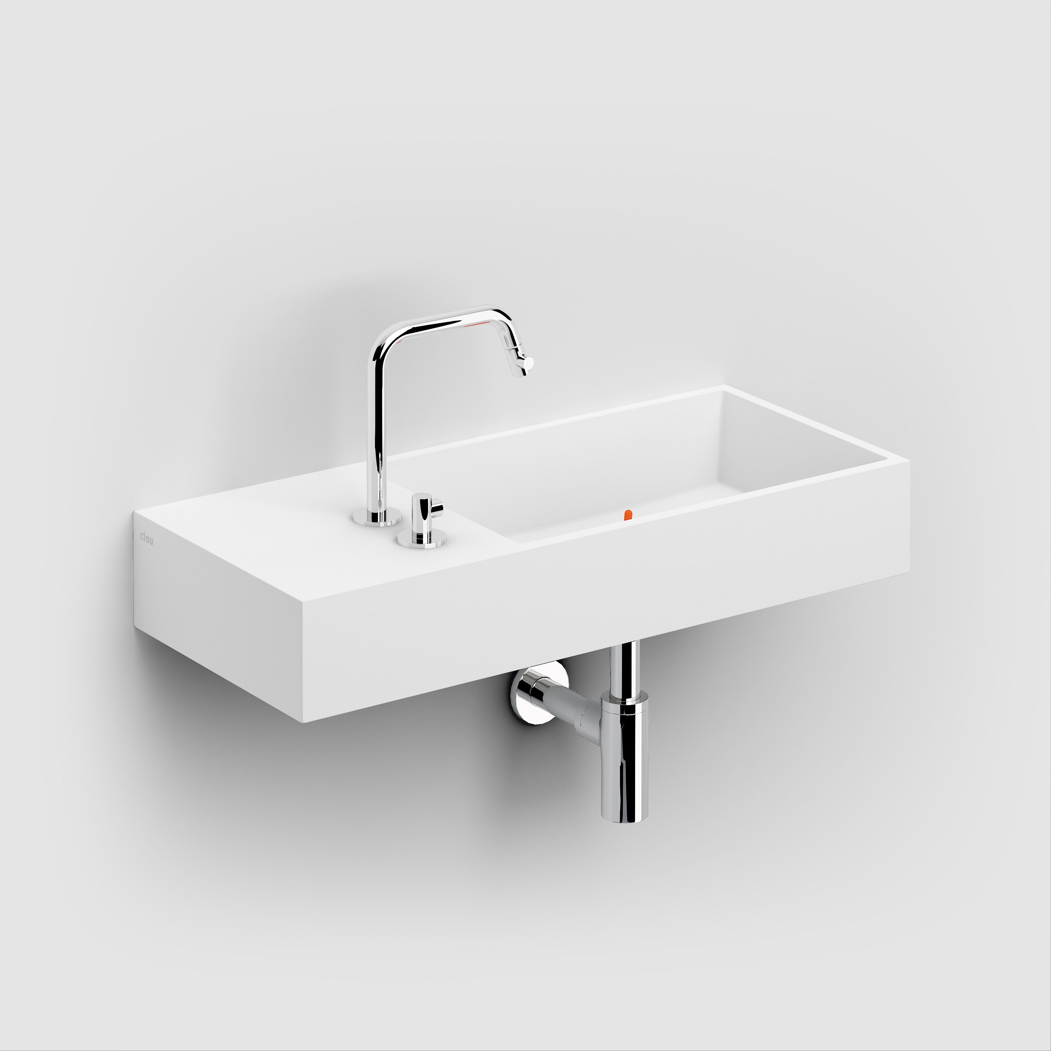 Wash Me wastafel 75cm, met kranenbank links, mat wit aluite