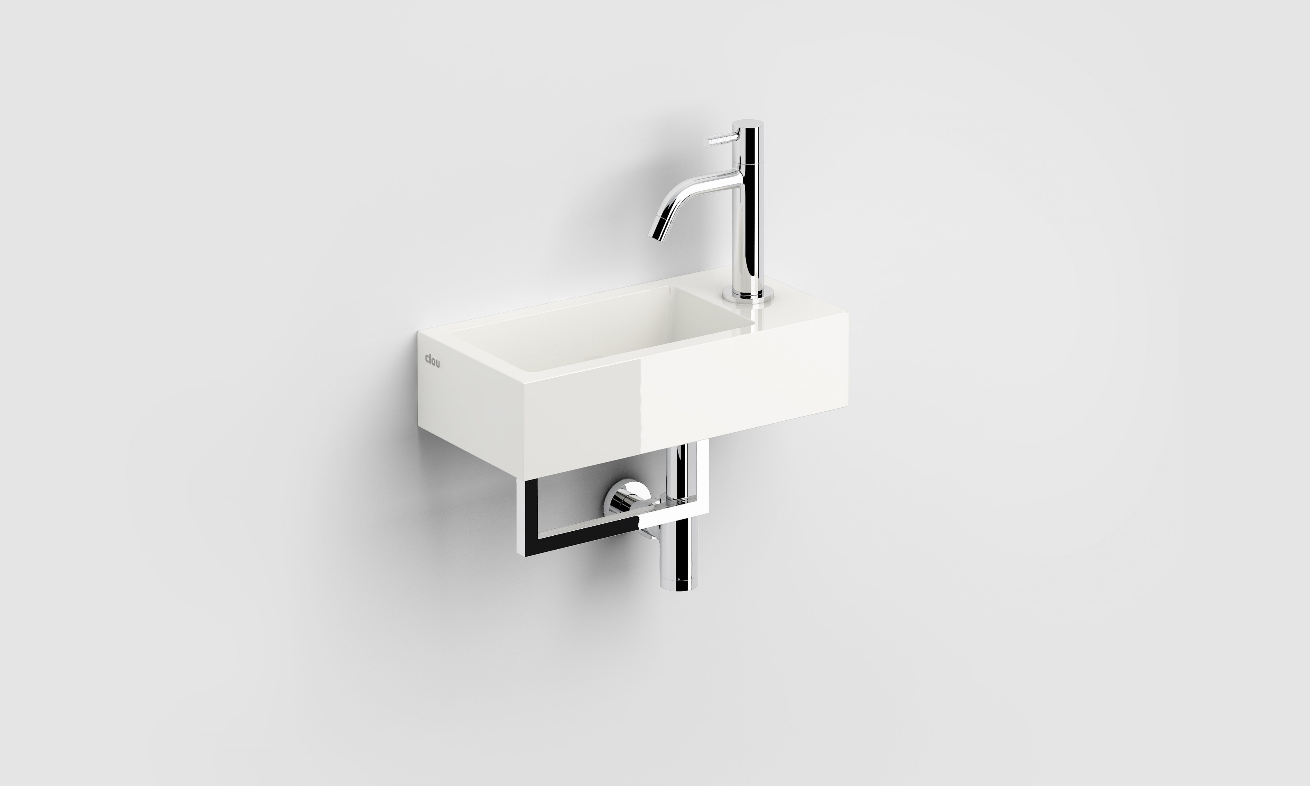 Flush 3 fontein rechts 36cm, met voorbewerkt kraangat, chromen afvoerplug en handdoekhouder, glanzend wit mineral marmer