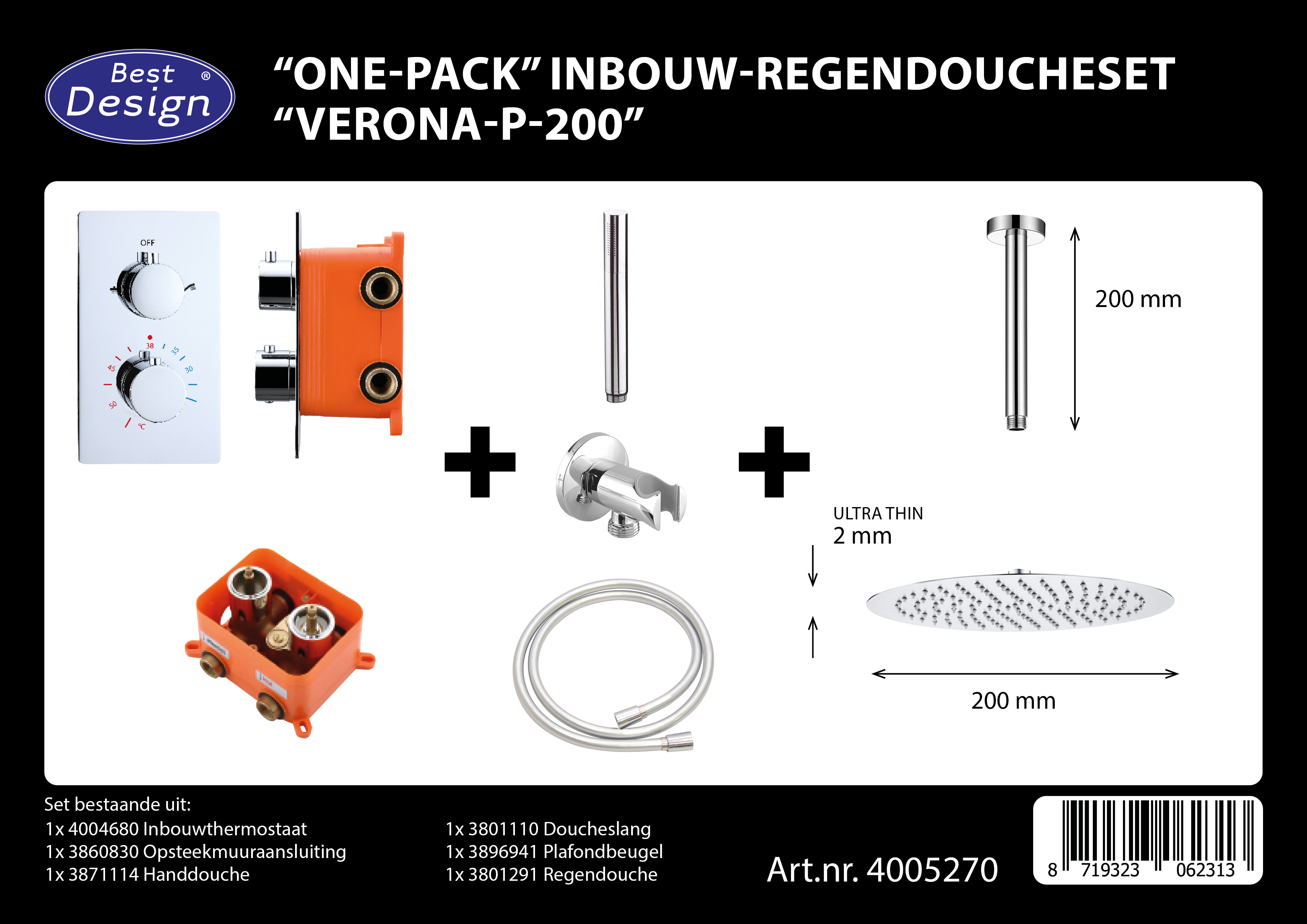 Best-Design "One-Pack" inbouw-regendoucheset "Verona-P-200"