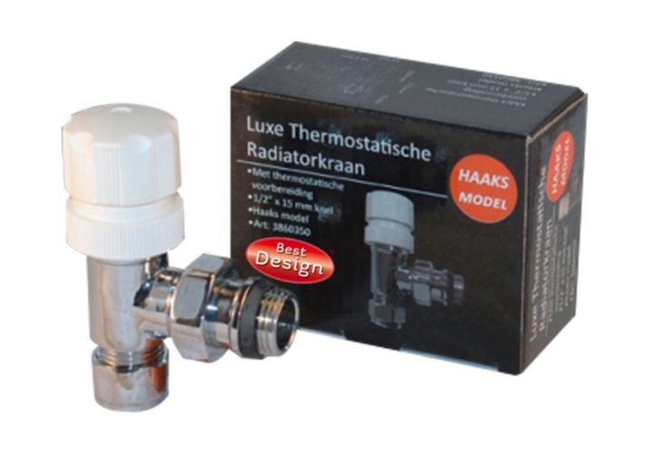 Best-Design luxe "Thermostatische radiatorkraan haaks" 1/2''x15mm