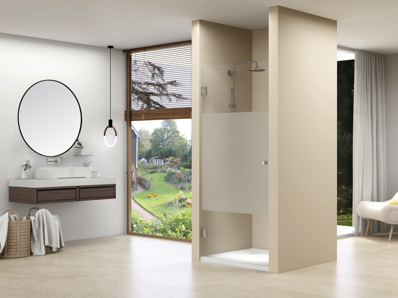 Nisdeur 8mm helder Van Rijn Nano HxB 1988x 894 voor nis 900mm met Satijnbaan 1000mm, chroom beslag