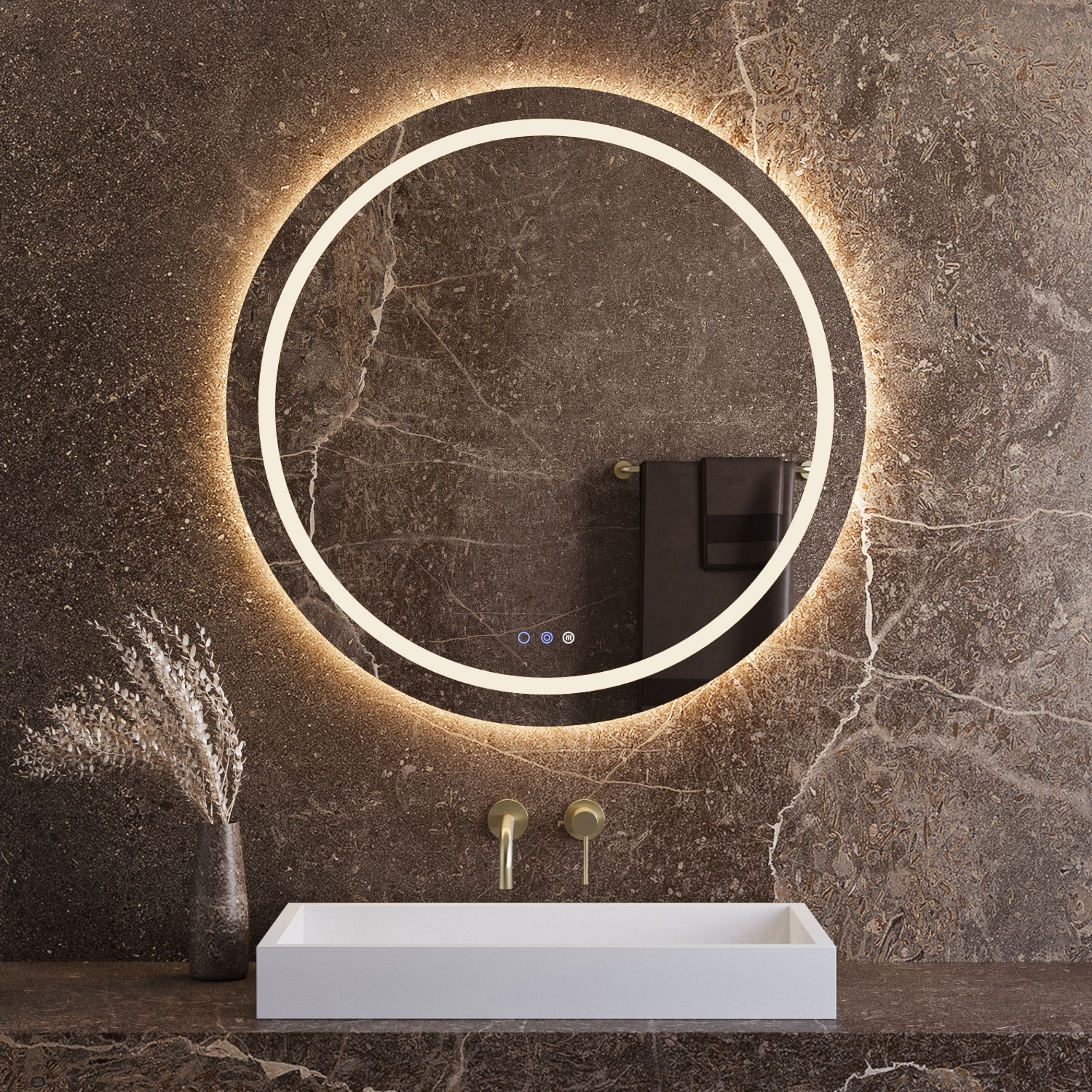 Best-Design "Weissen" ronde spiegel incl.verwarming, 3 kleuren Direct & Indirect LED verlichting, dimbaar Ø 60 cm