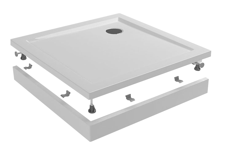 Voorzetpaneel met poten voor douchebak vierkant 90 x 90 x 4 cm glans wit
