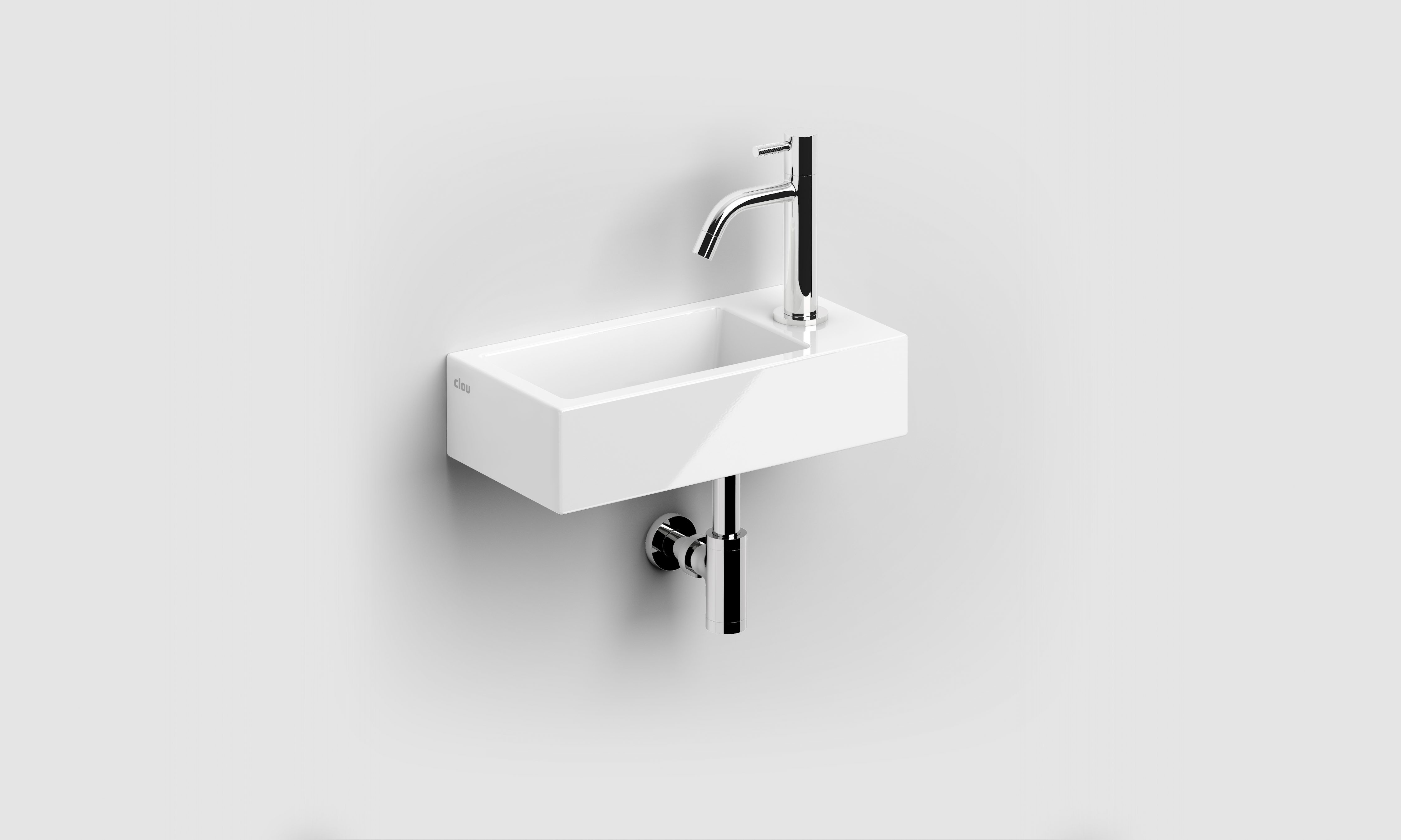 Flush 3 fontein rechts 36cm, met kraangat, met afvoerplug, glanzend wit keramiek