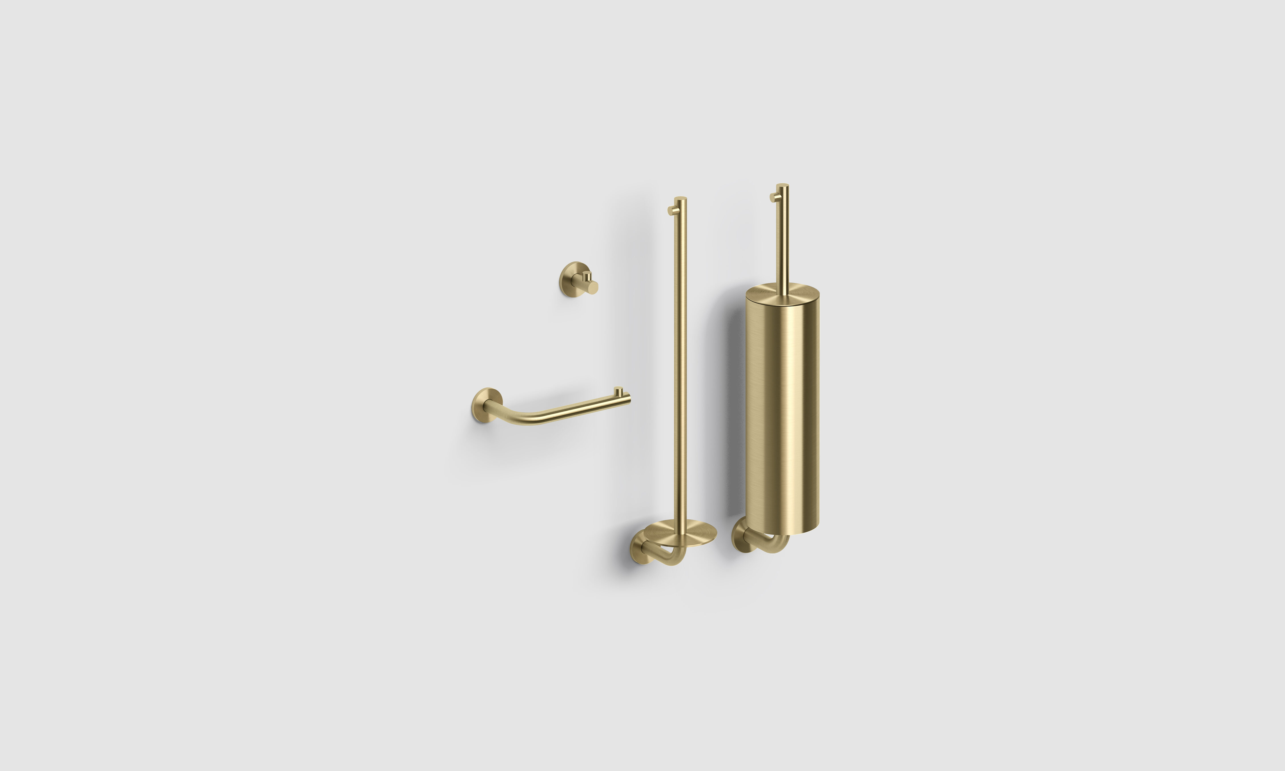 Kaldur toilet accessoireset bestaande uit toiletborstel, toiletrolhouder, reserverolhouder en kledinghaak, goud geborsteld PVD