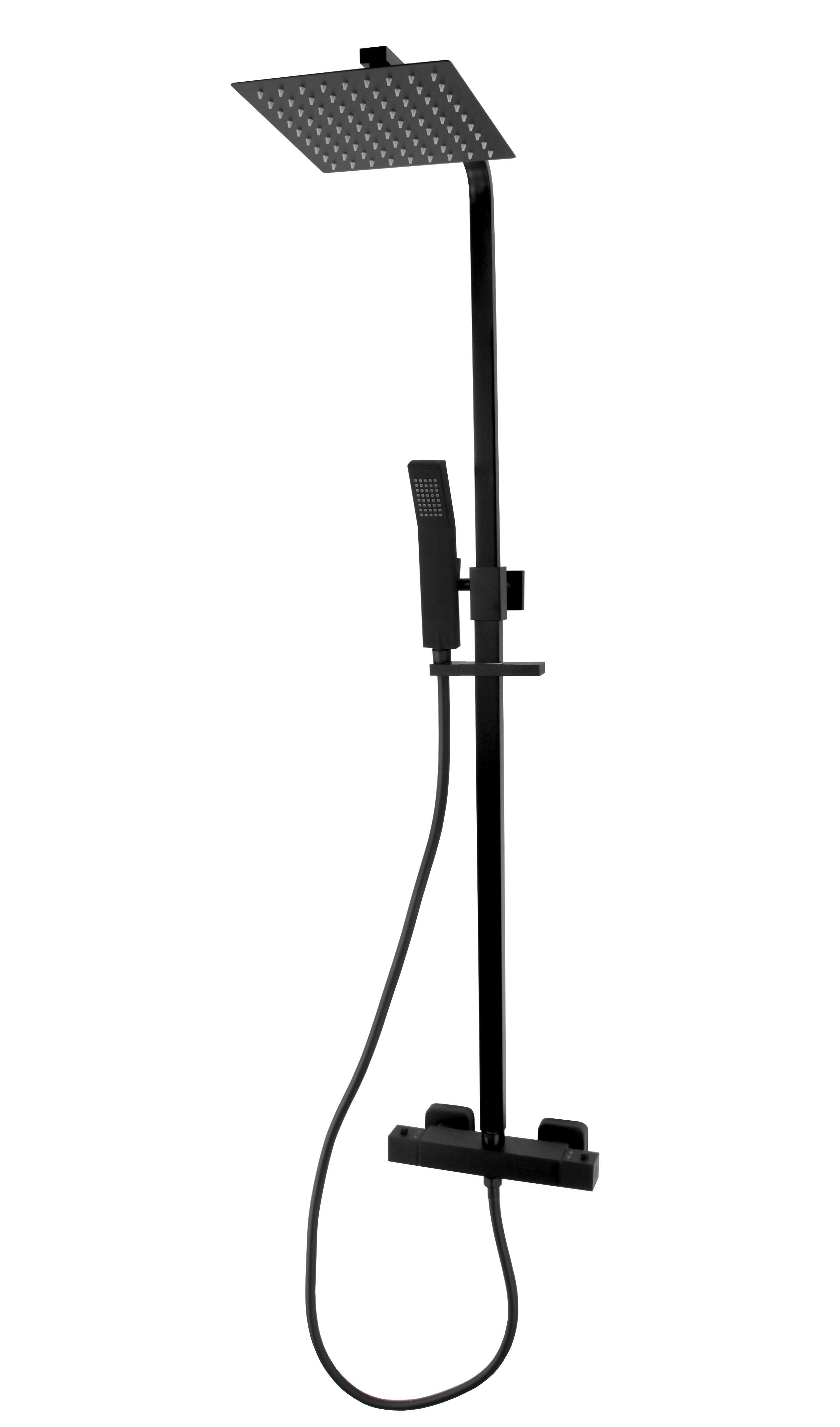 Best-Design "Black-York-200" vierkante thermostatische regendouche-opbouwset "Nero" mat-zwart