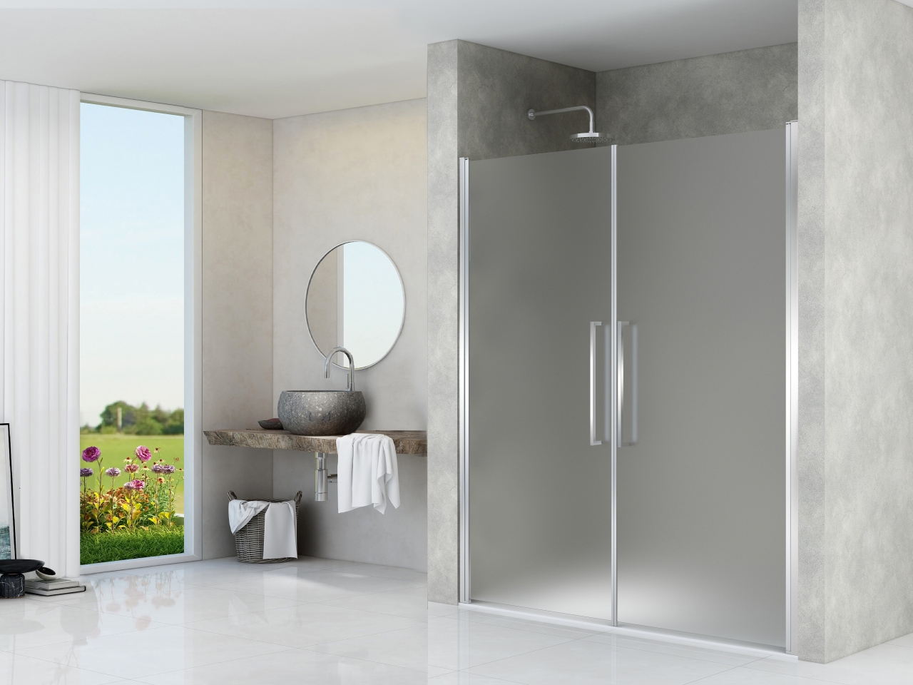 Tweedelige draaideur 2000 mm hoog rookglas brons Inox/rvs look beslag