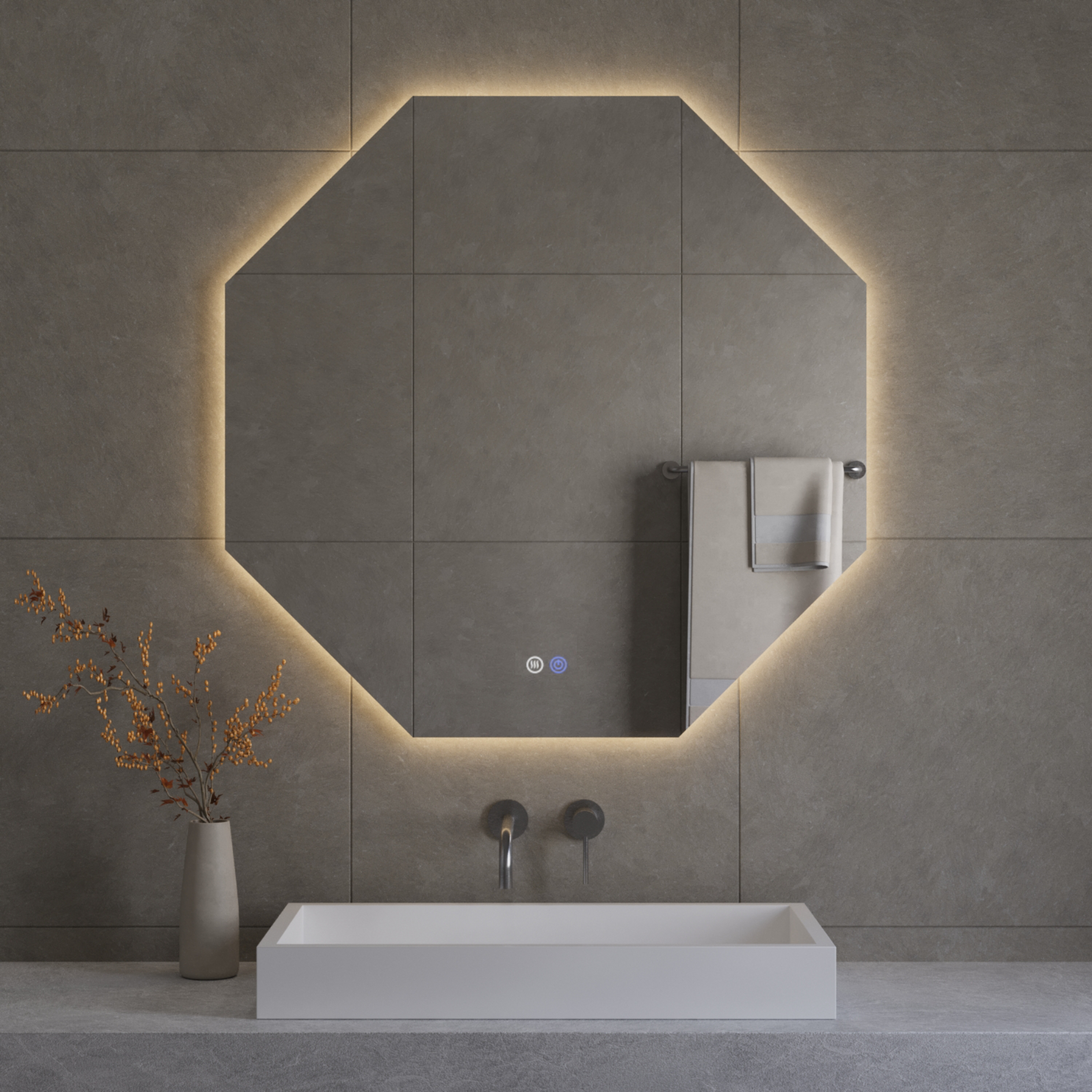 Best-Design "Honey" Octagon spiegel incl.verwarming, 3 kleuren LED verlichting, dimbaar 60x60cm