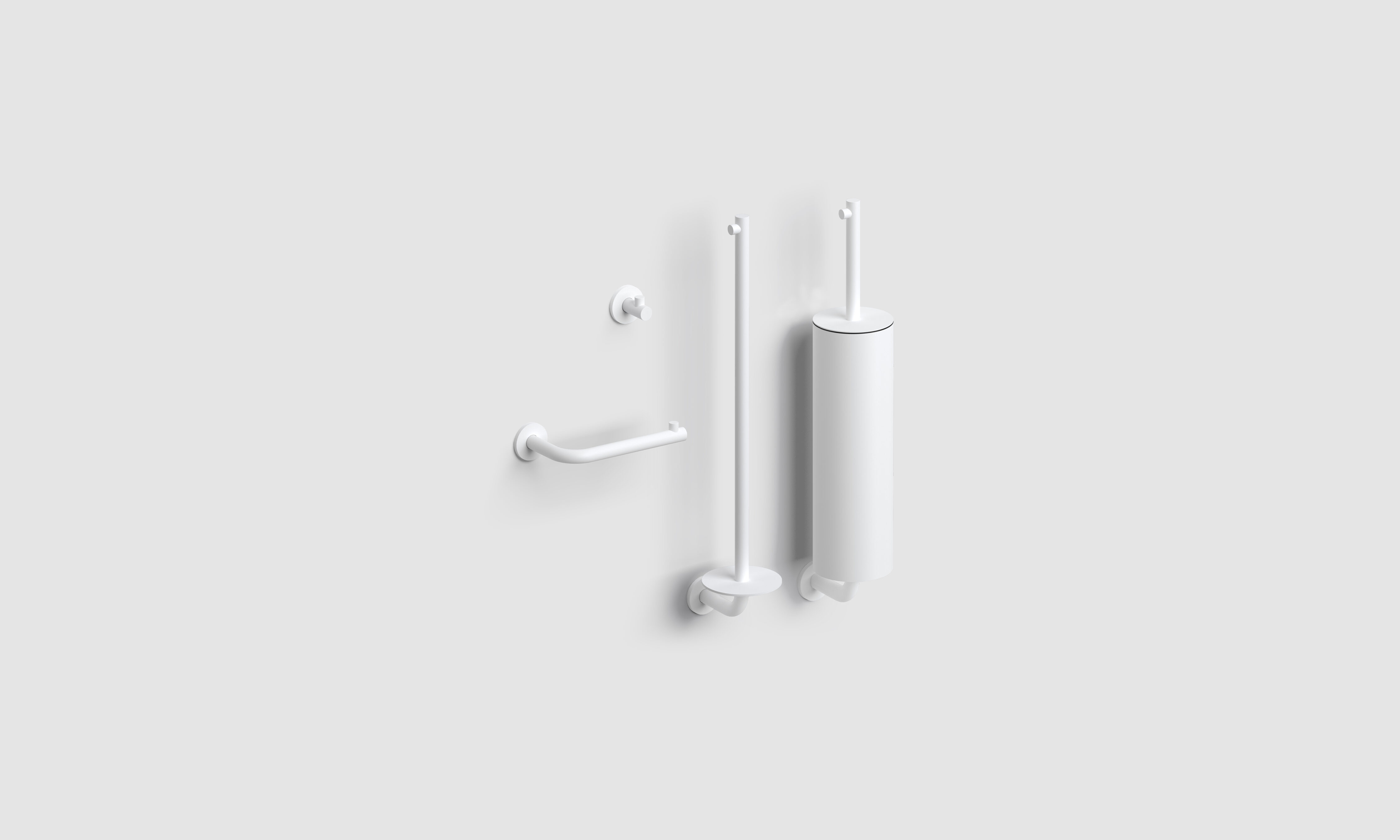 Kaldur toilet accessoireset bestaande uit toiletborstel, toiletrolhouder, reserverolhouder en kledinghaak, mat wit