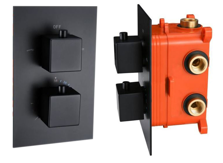 Best-Design "Nero-Stylmo" inbouwthermostaat & inb.box 2-weg 1/2" mat-zwart