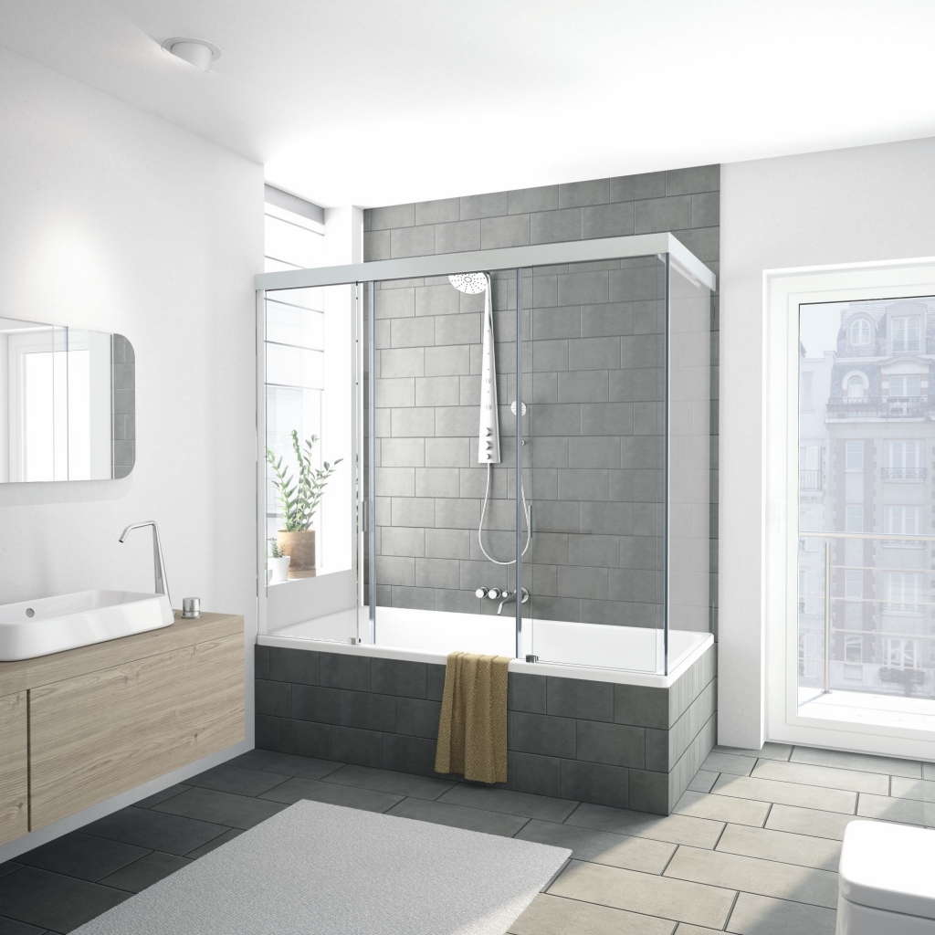 Schuifdeursysteem softclose 8mm dark grey glas max 1400x1000x2100 mm met Chroom beslag