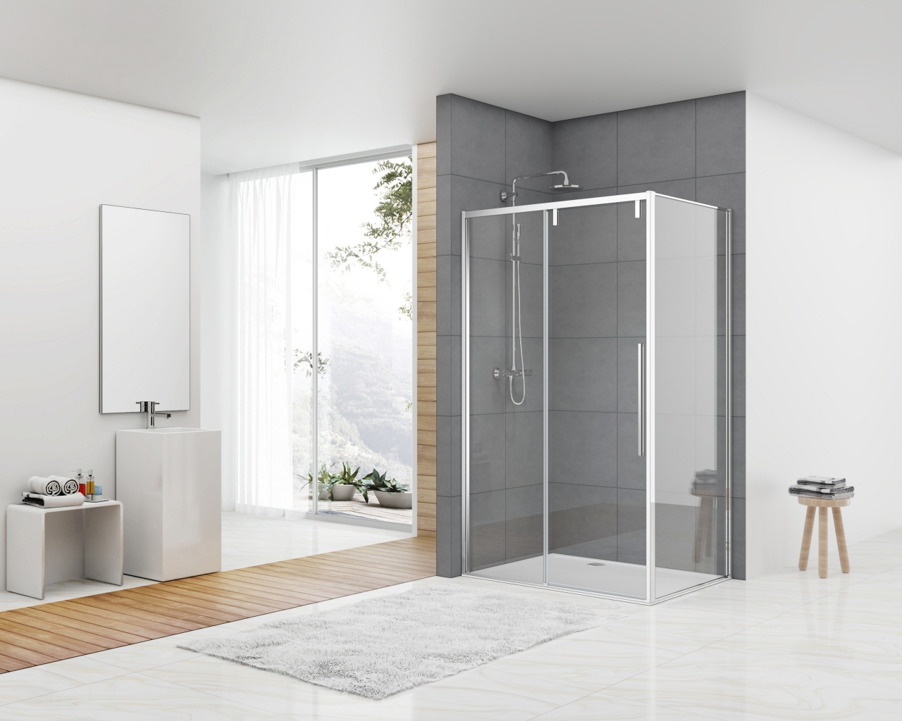 Softclose schuifdeur 1180-1190 x 2000 grijs rookglas 8 mm incl. glasbehandeling, chroom, en greep. Combineren met wand naar keuze.