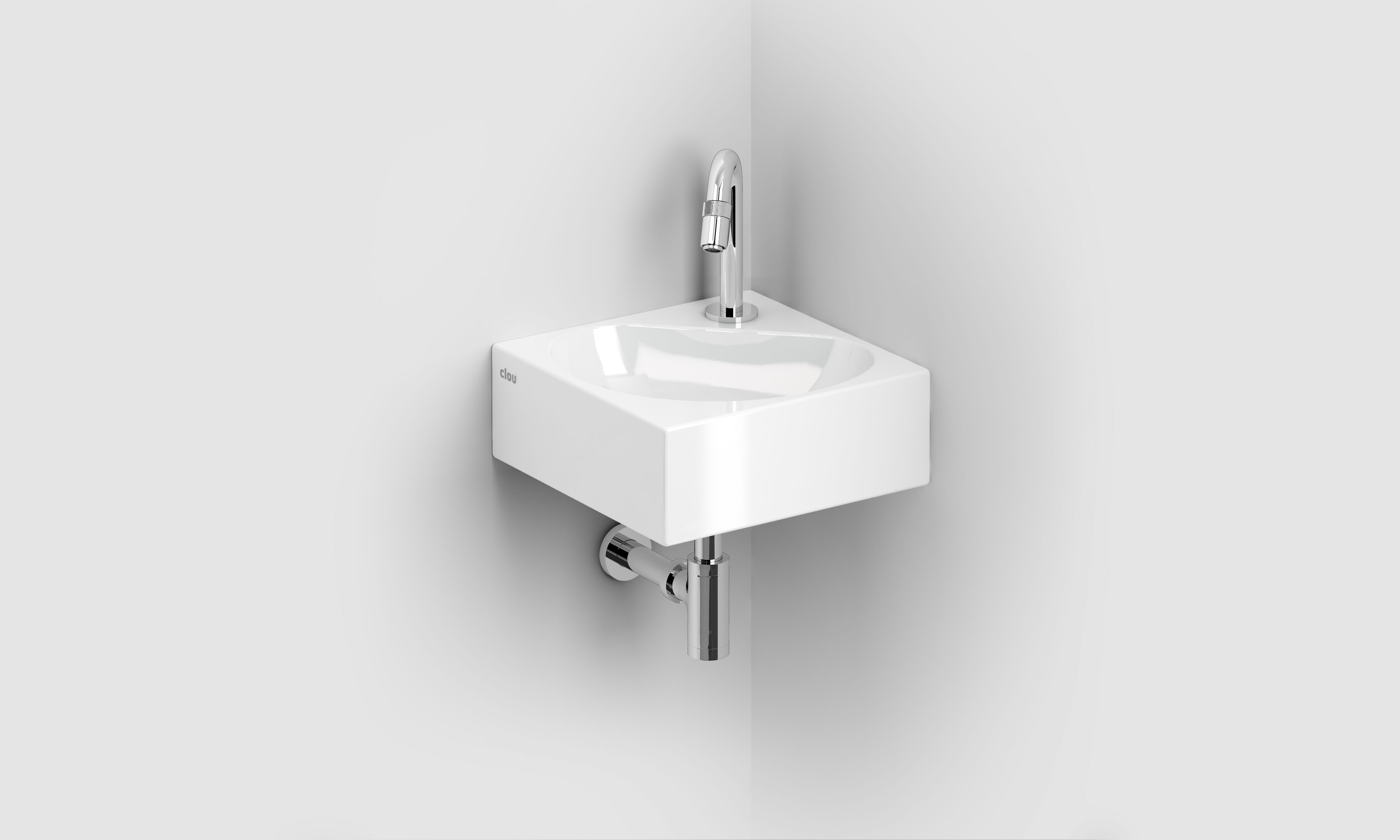 Flush 5 hoekfontein 27cm, met kraangat en plug, wit keramiek