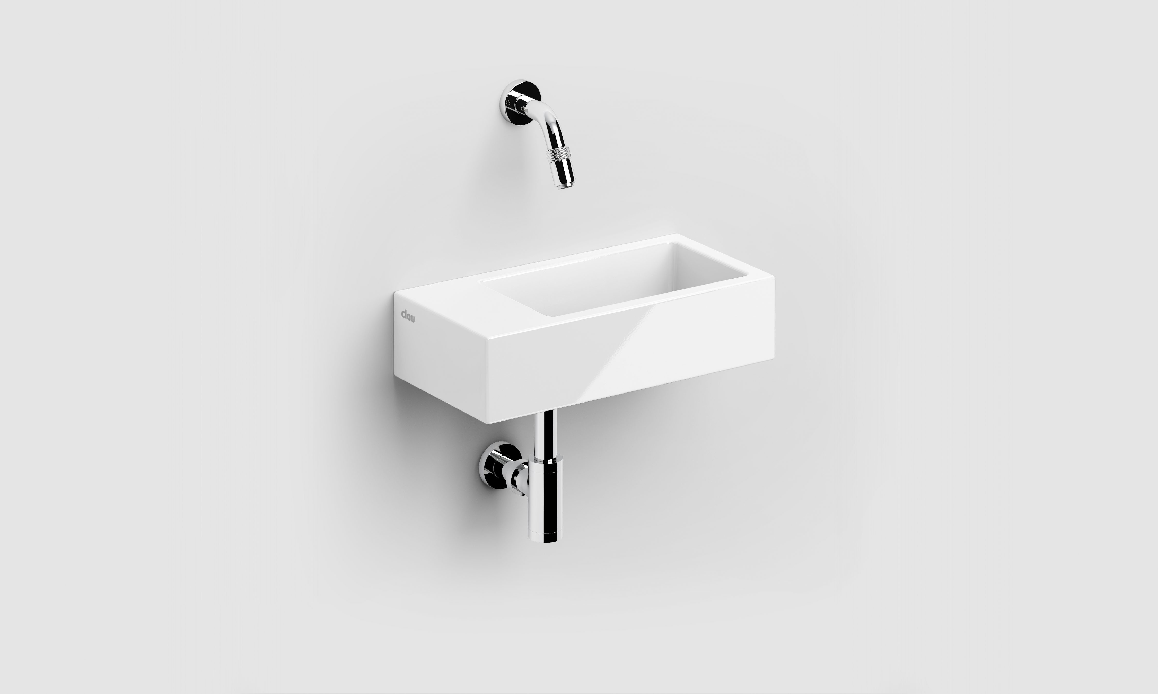 Flush 3 fontein links 36cm, zonder kraangat, met afvoerplug, glanzend wit keramiek