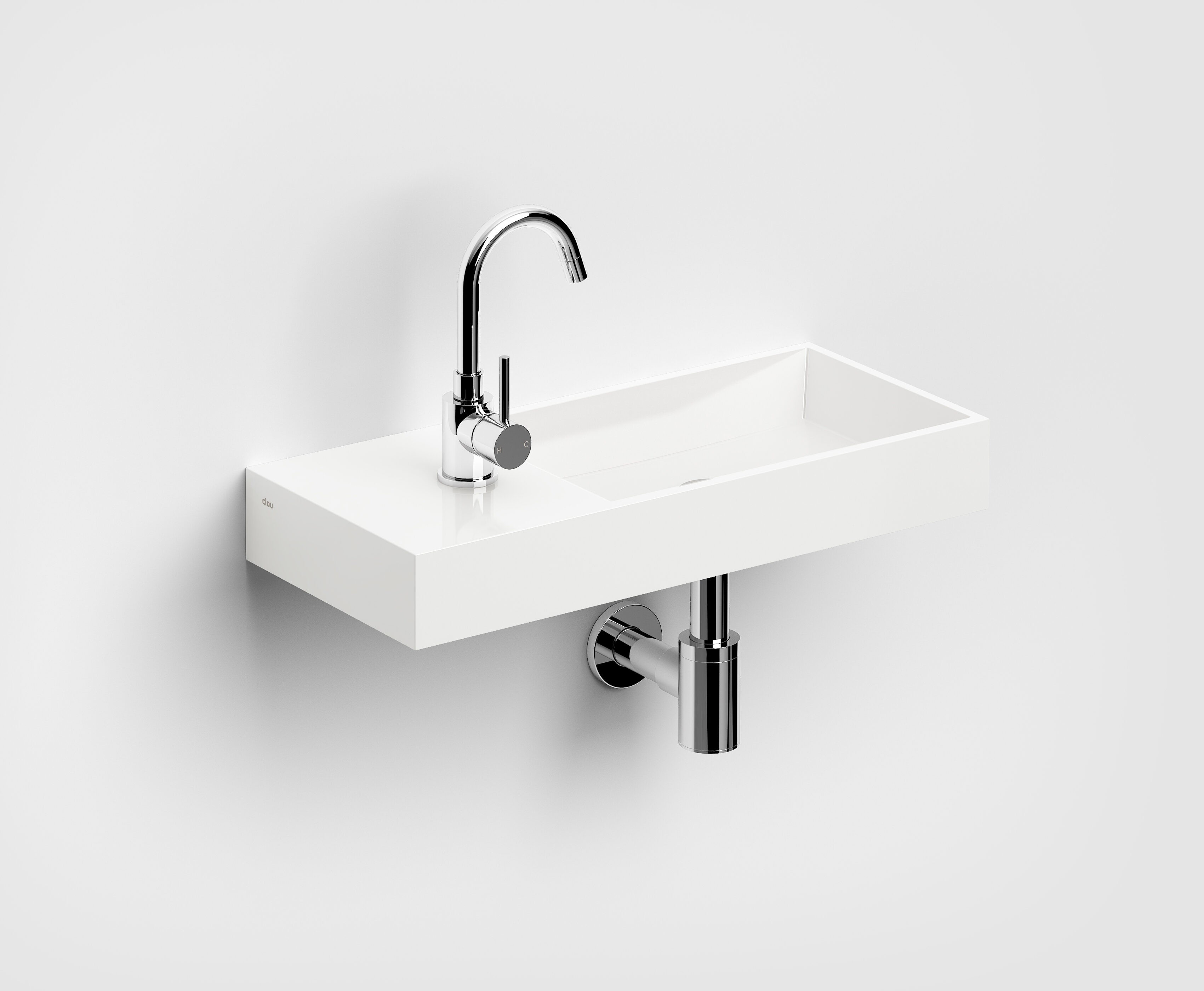 Mini Wash Me Plus fontein 56cm, met voorbewerkt kraangat links, glanzend wit mineral marmer