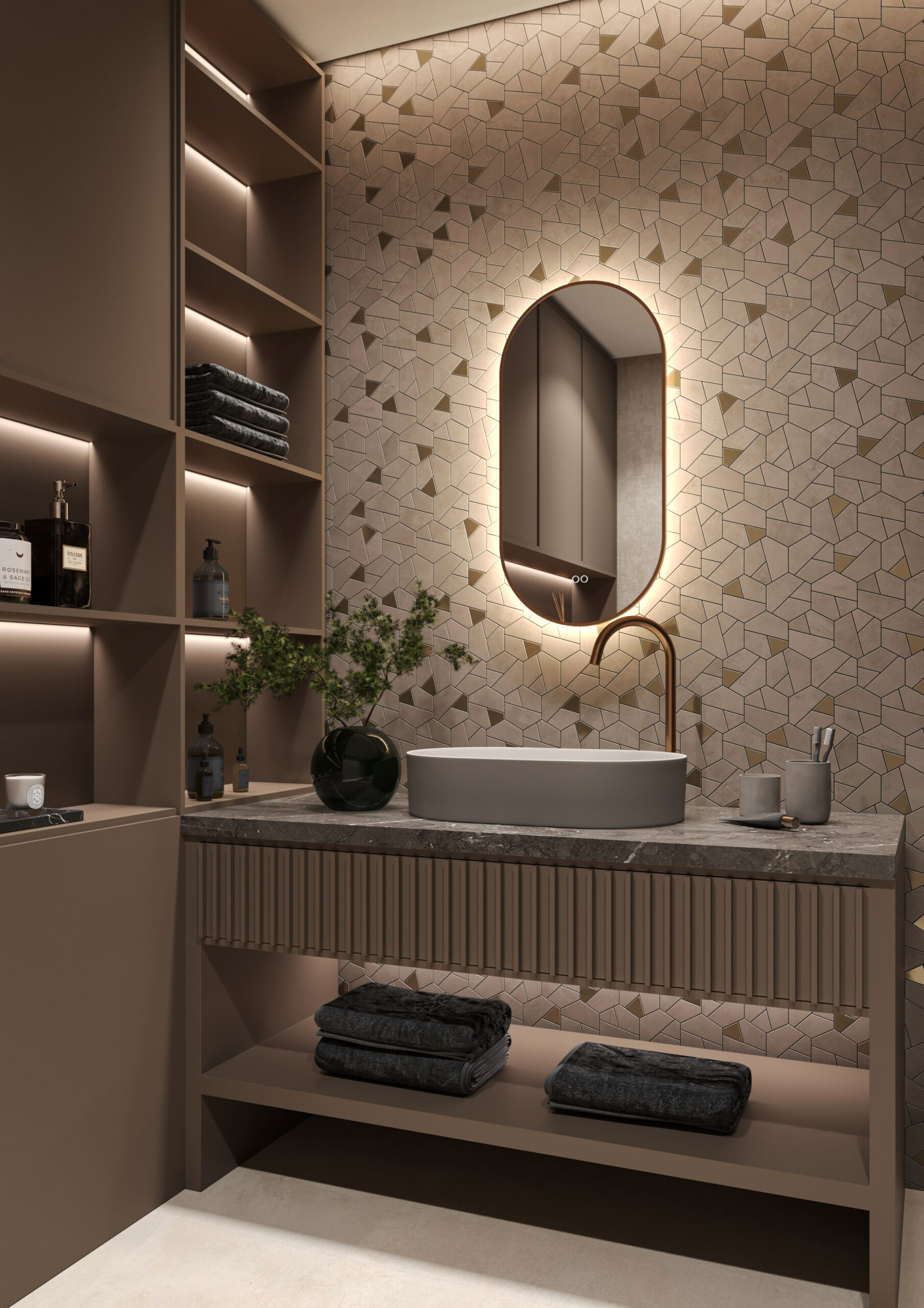 HIPP-Design SPV 14900 KOP spiegel ovaal-recht 40x90 cm — PVD geborsteld koper
