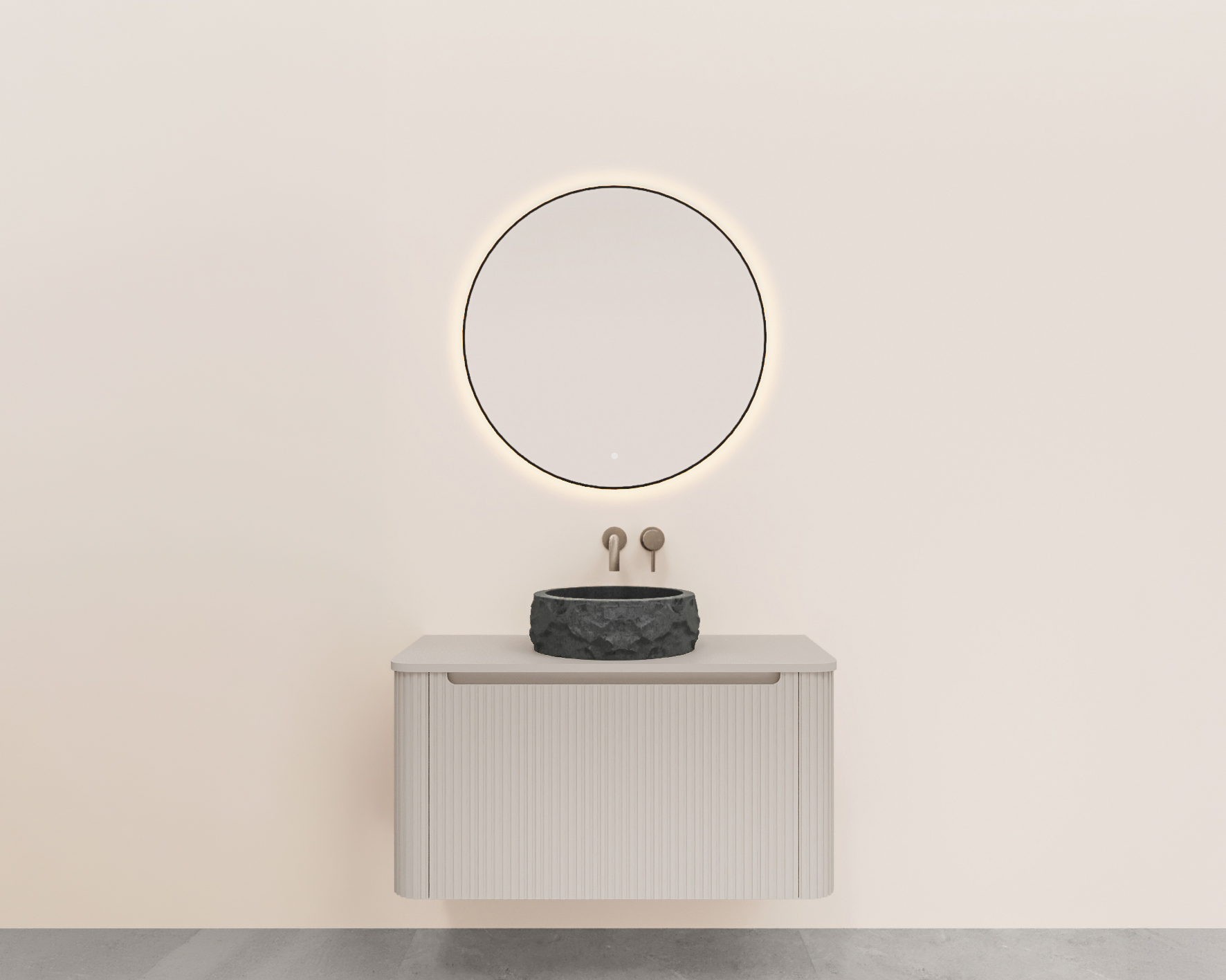 Sulora onderkast afgeronde hoeken geribbeld met 1 lade 1 uitsparing 100 x 48 cm mat beige
