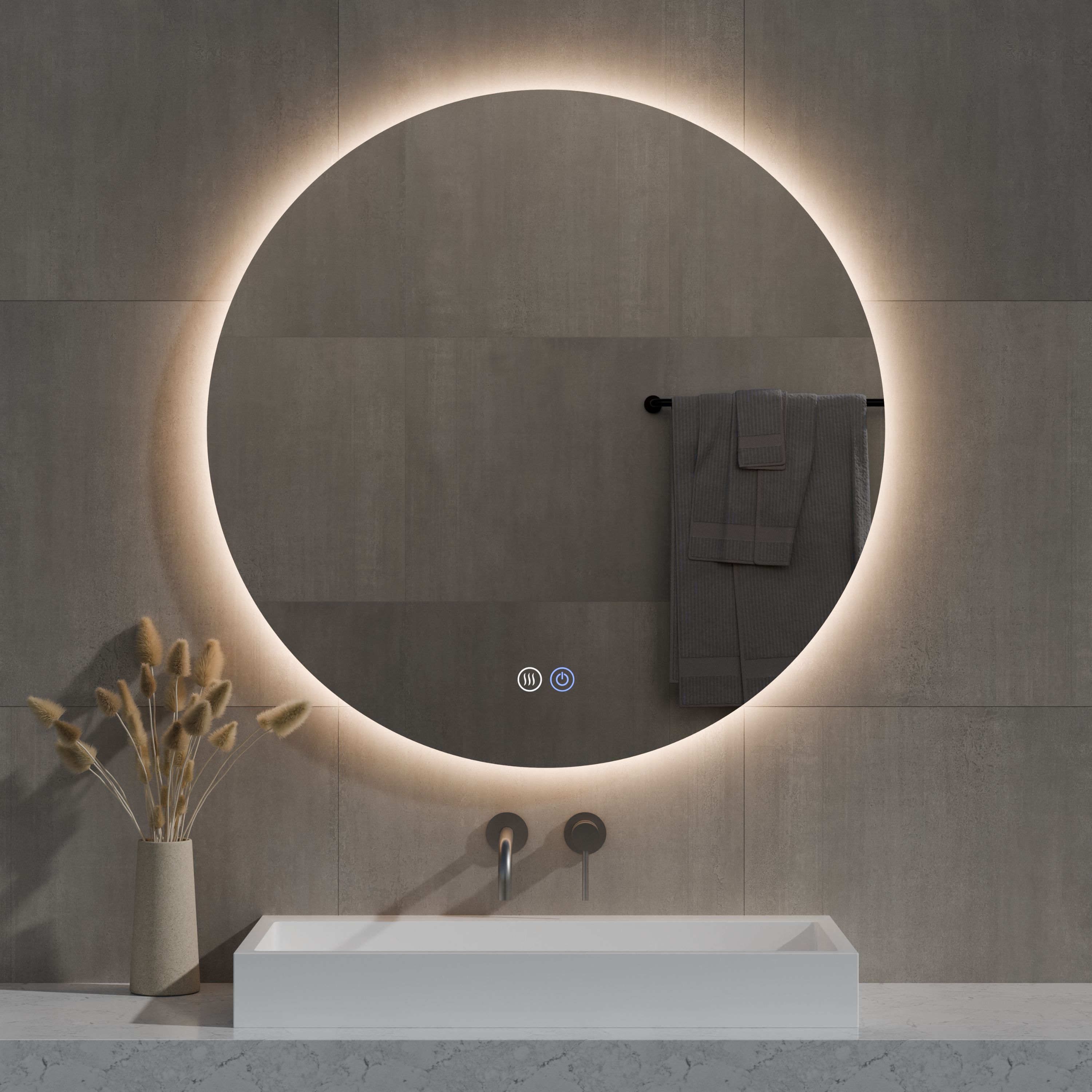 Best-Design "Aldora" ronde spiegel incl.verwarming, 3 kleuren LED verlichting, dimbaar Ø80cm