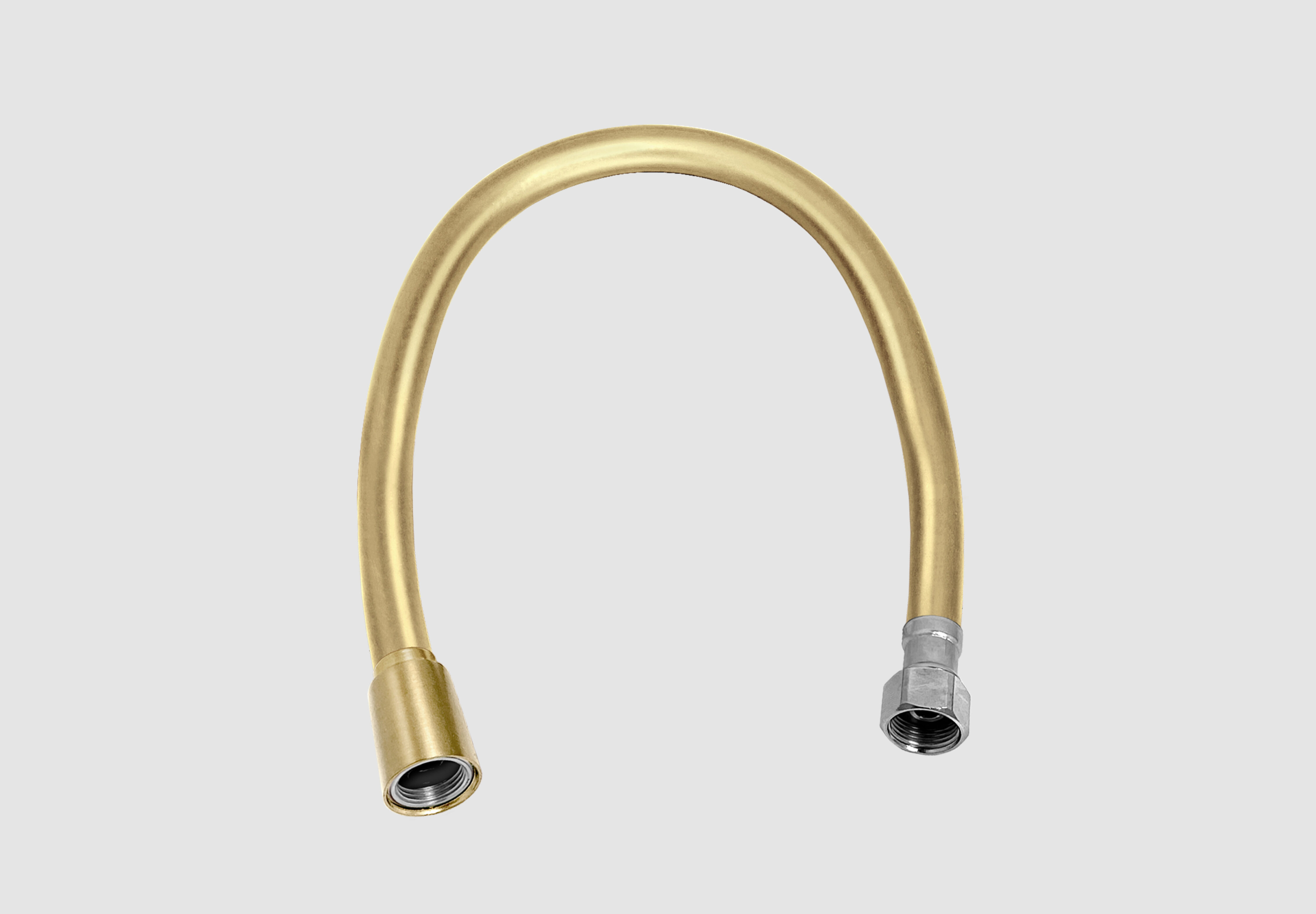 Flexibele aansluitslang 40 cm, pvc glad, 2x 3/8” en 1x 1/2”, goud geborsteld PVD