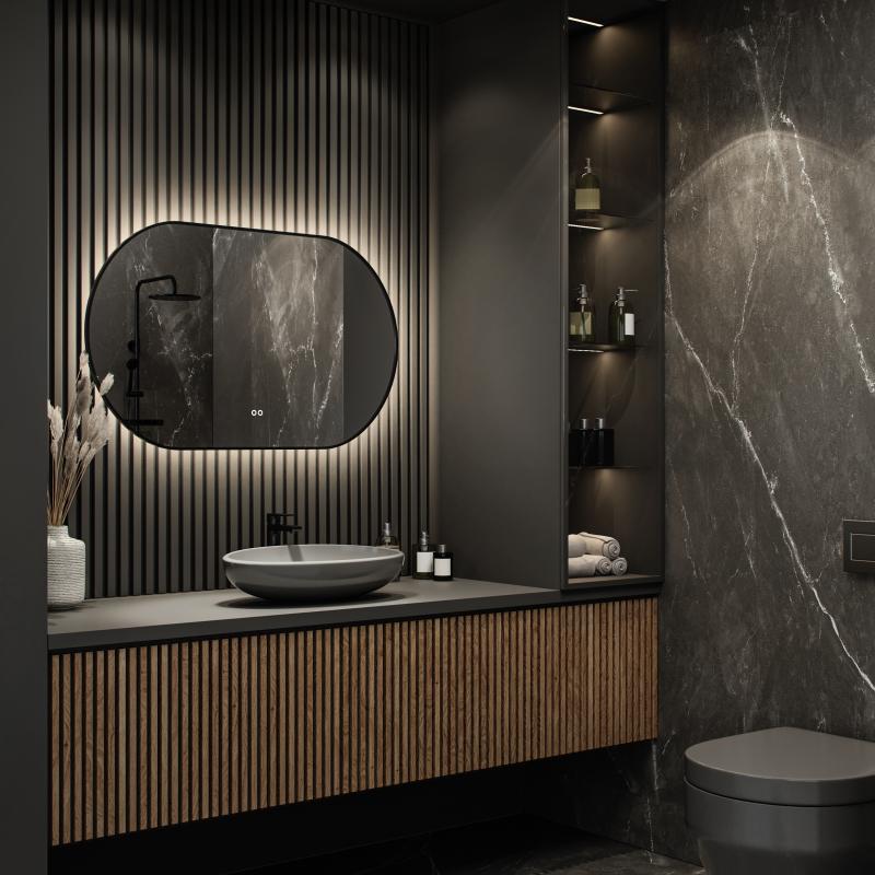 HIPP-Design SPV 13700 BL spiegel ovaal-recht 100x70 cm — Mat zwart