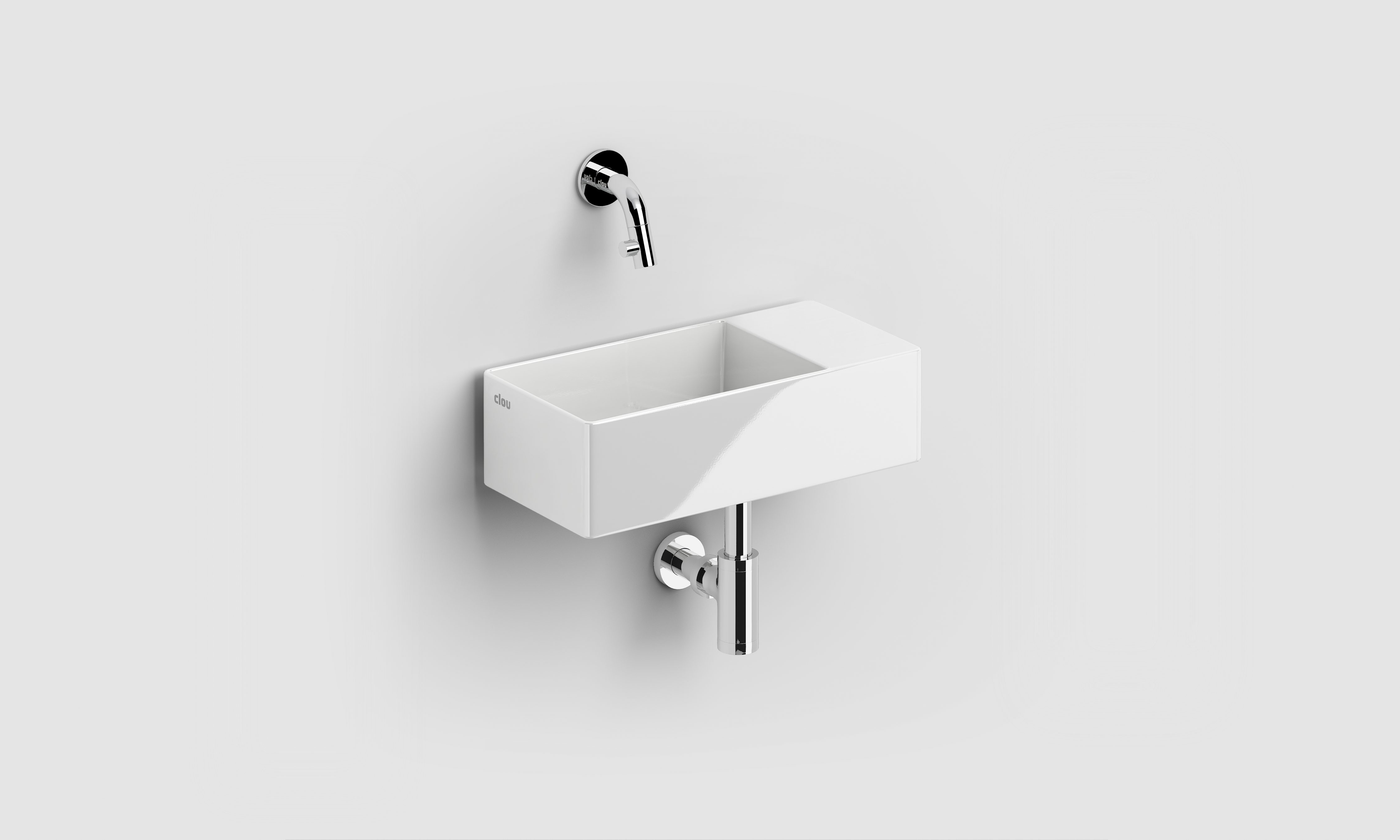 New Flush 3 fontein rechts, met afvoerplug, zonder kraangat, glanzend wit keramiek