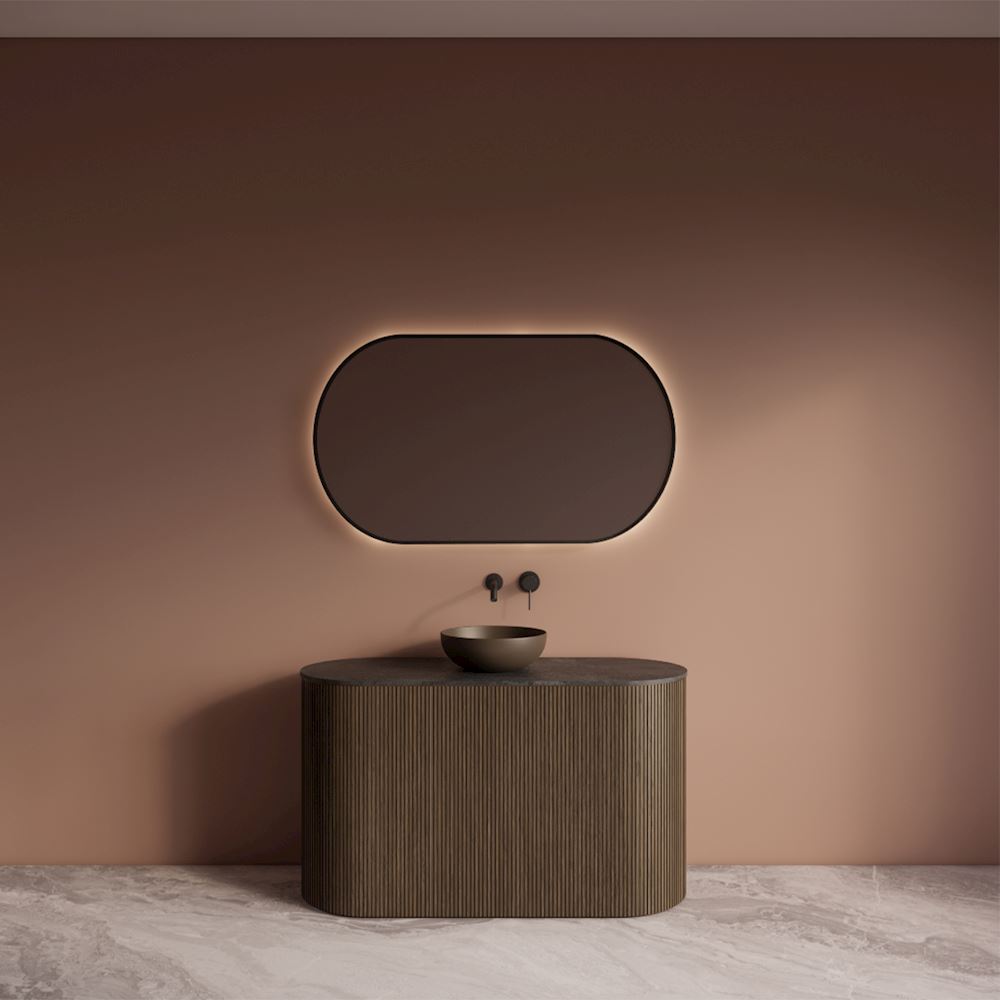 Onderkast Divino Ash Grey 100 cm incl. Compact Board Rond Leisteen Zwart 100 cm