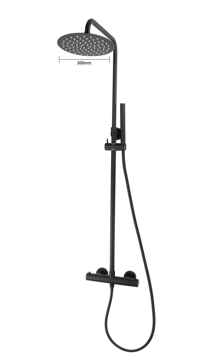 Best-Design "Black-Pary-300" thermostatische regendouche-opbouwset "Nero" mat-zwart