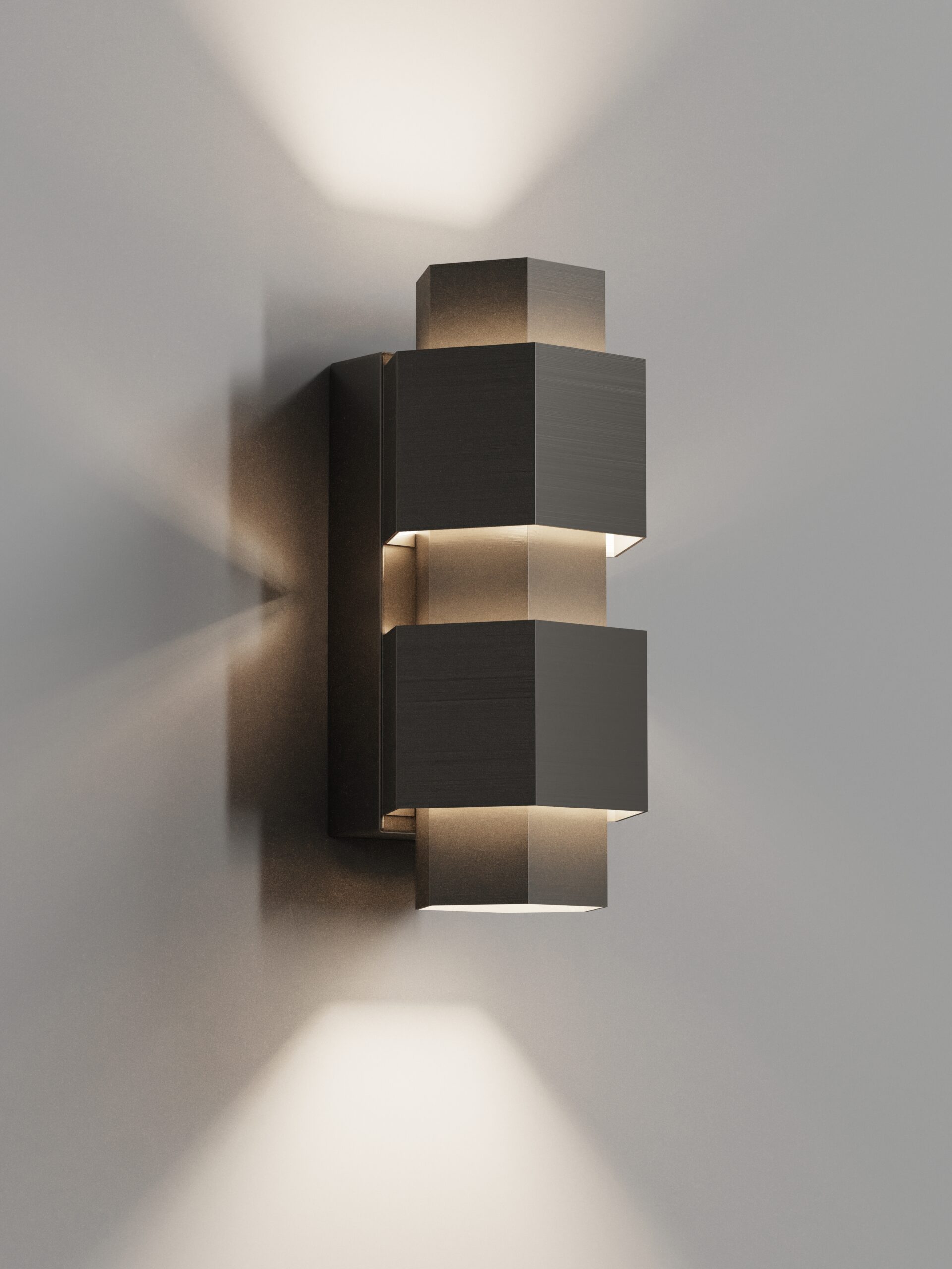 HIPP-Design WLV 02 GUN wandlamp vijfhoek 10x22 cm — PVD geborsteld gun metal