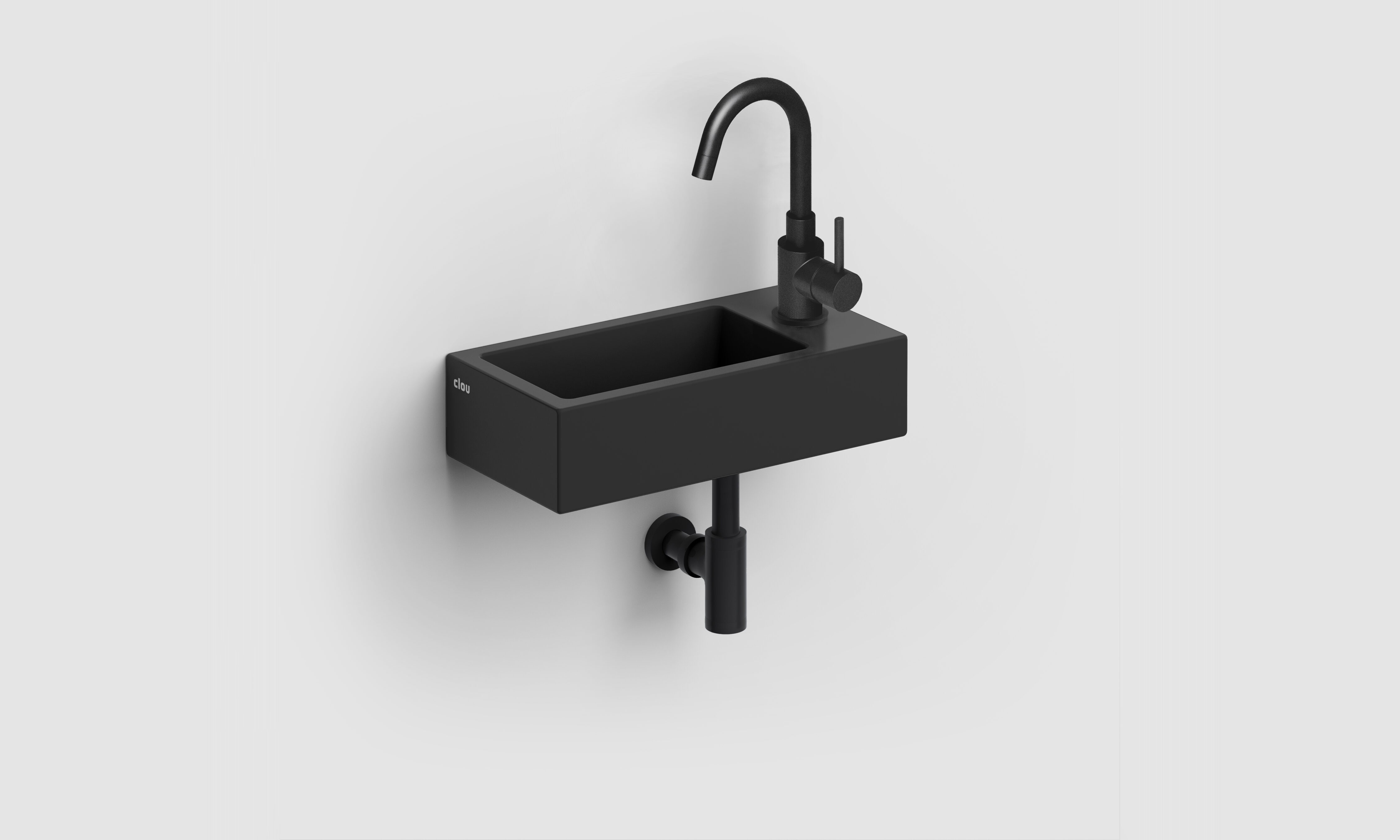 Flush 3 fontein rechts 36cm, met kraangat, met afvoerplug, mat zwart keramiek