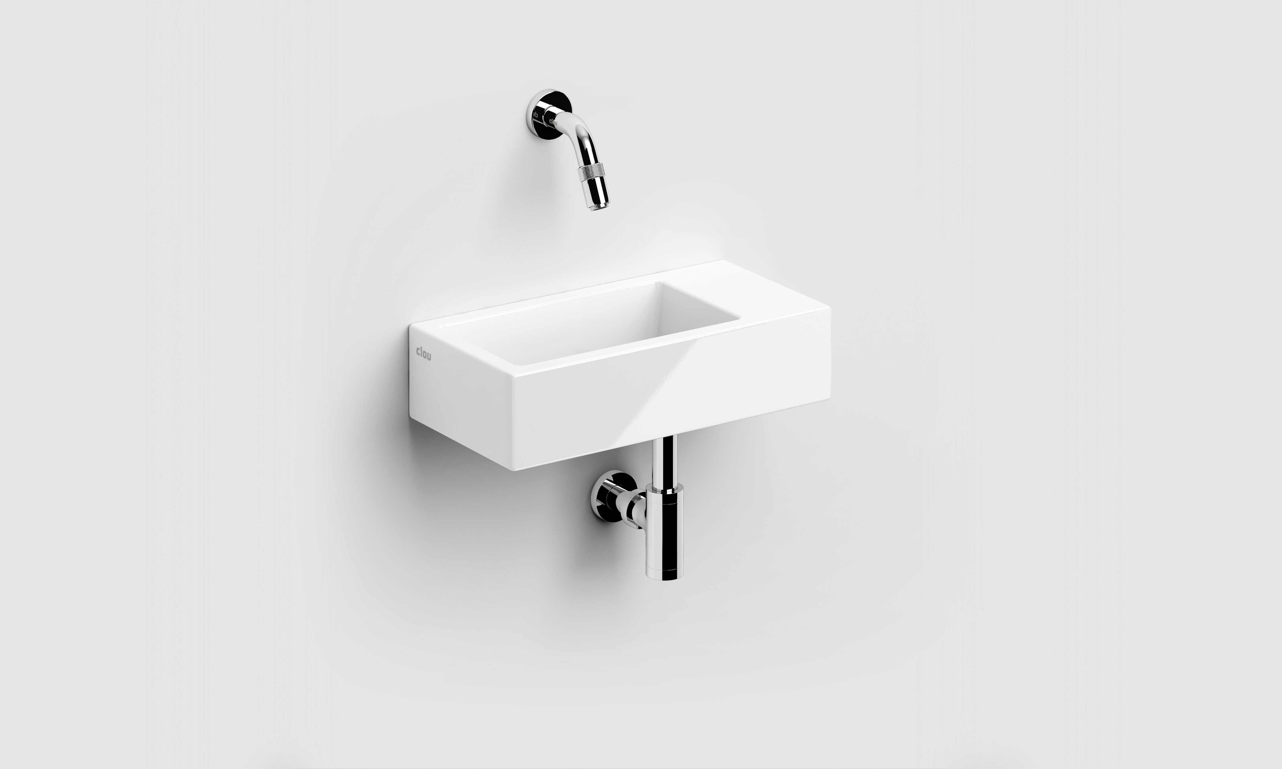 Flush 3 fontein rechts 36cm, zonder kraangat, met afvoerplug, glanzend wit keramiek