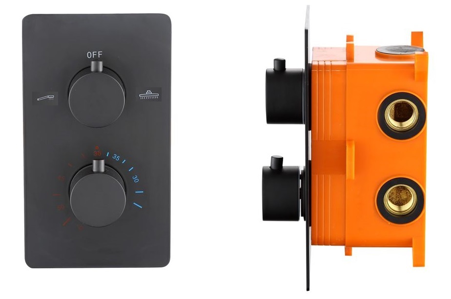 Best-Design "Nero-Lacora" inbouwthermostaat & inb.box 2-weg 1/2" mat-zwart