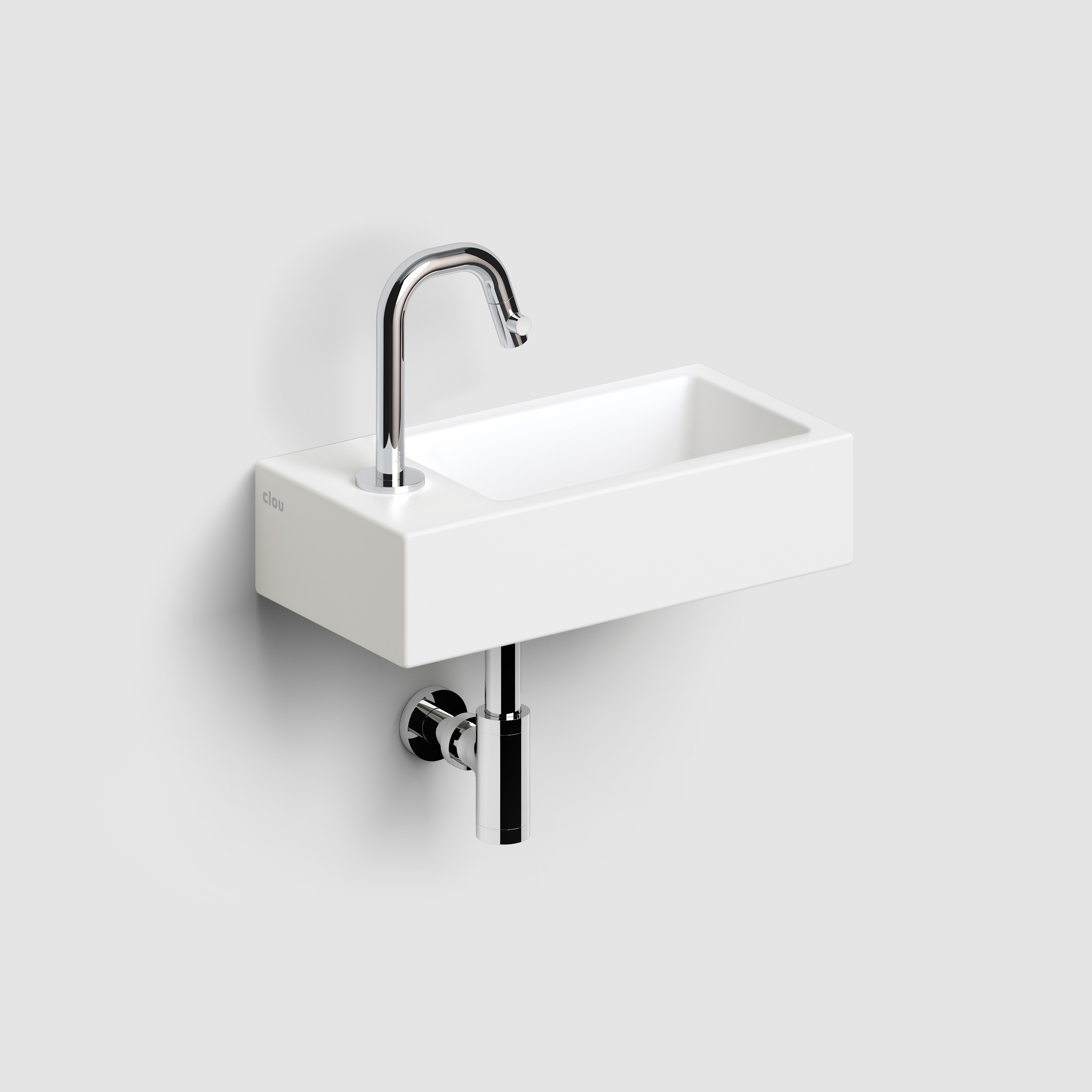 Flush 3 fontein 36cm, met kraangat links, met afvoerplug, mat wit keramiek