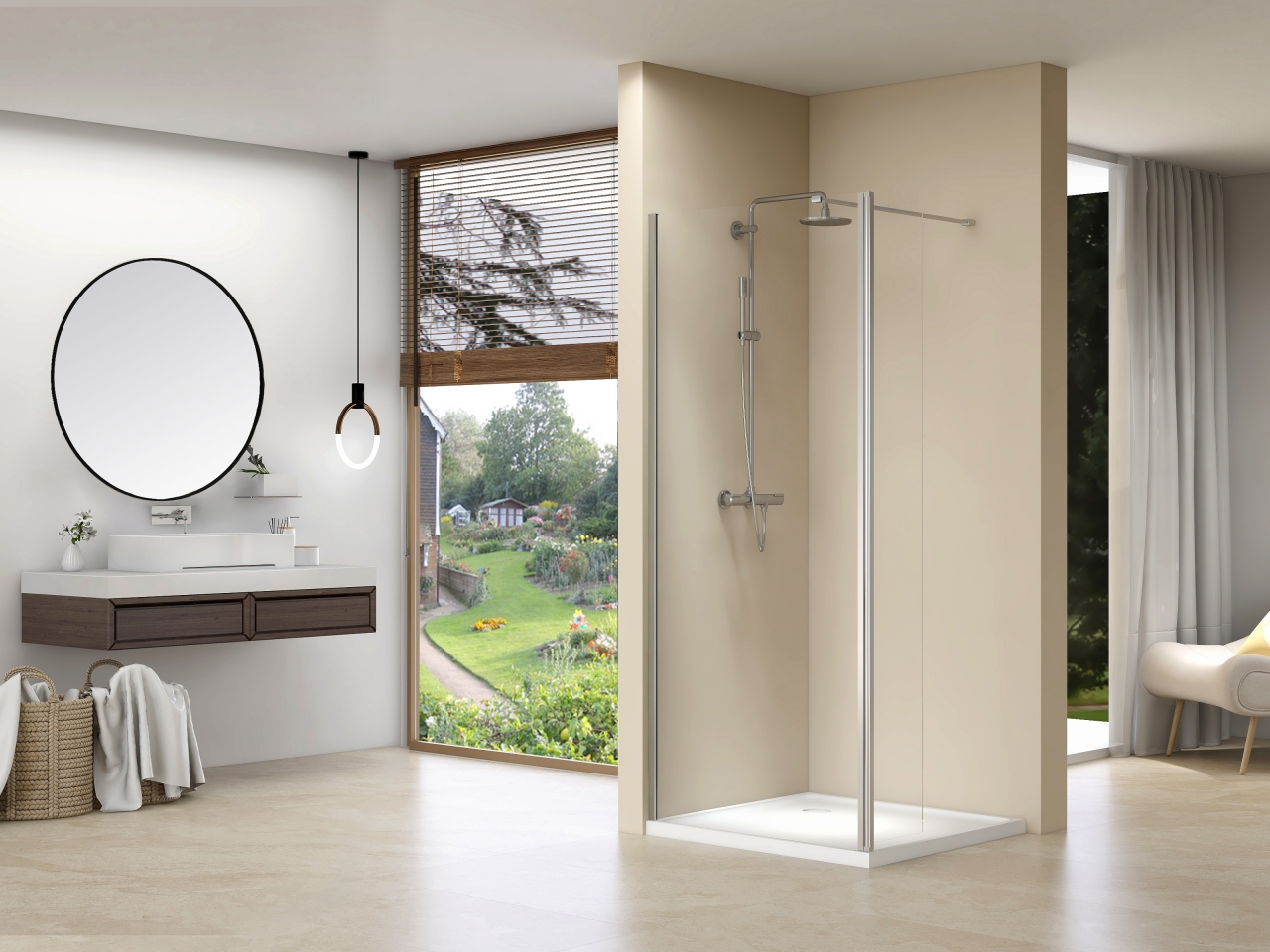 vaste wand en haakse wand scharnierend links/rechts helderglas incl. stabilisatie stang 98-30 x 200