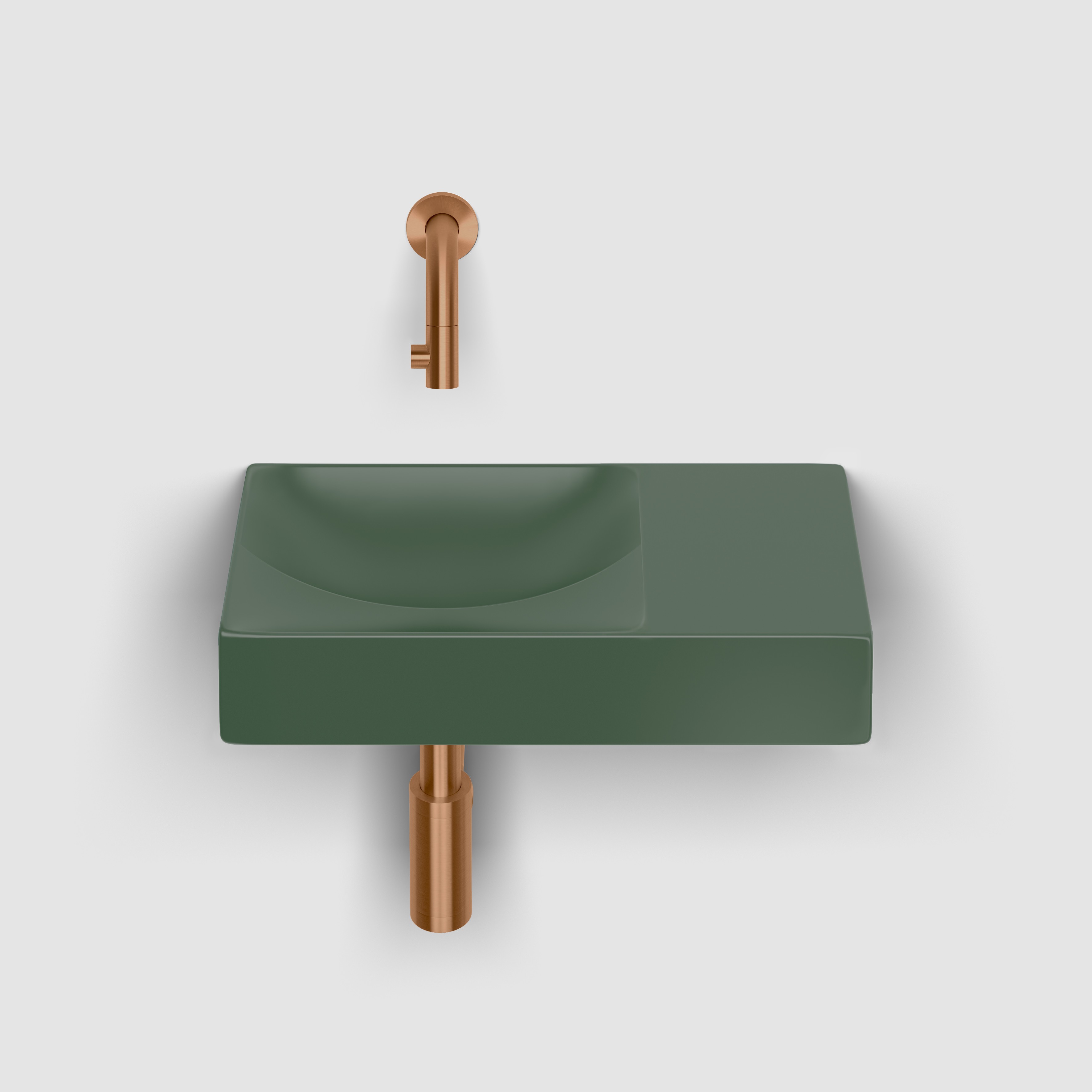 Vale fontein rechts 38cm, zonder kraangat, mat pijnboom groen keramiek
