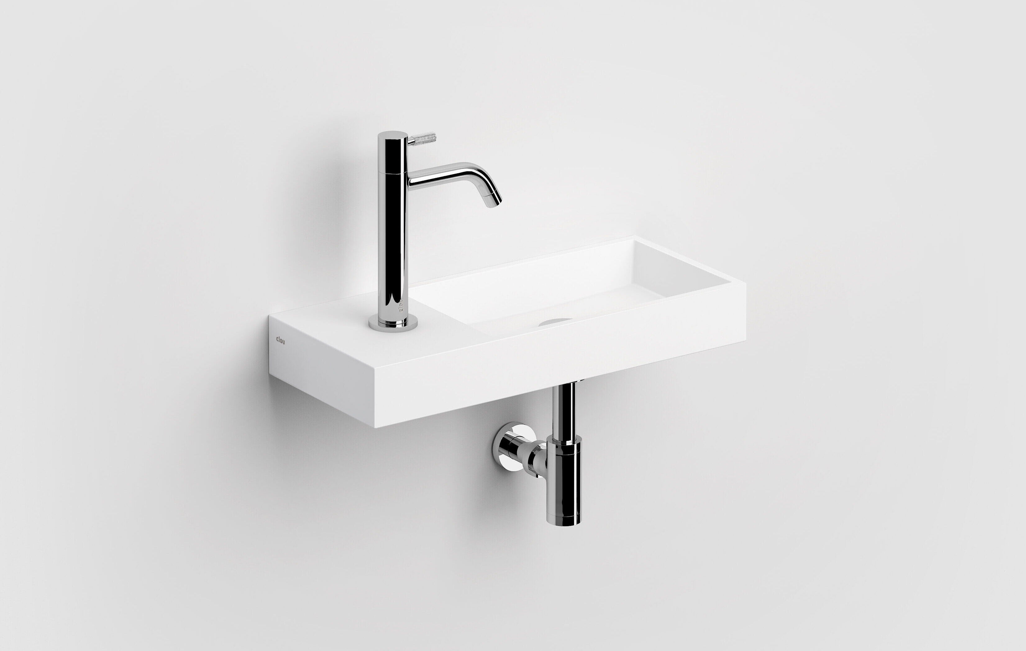 Mini Wash Me fontein 45cm, met voorbewerkt kraangat links, mat wit aluite