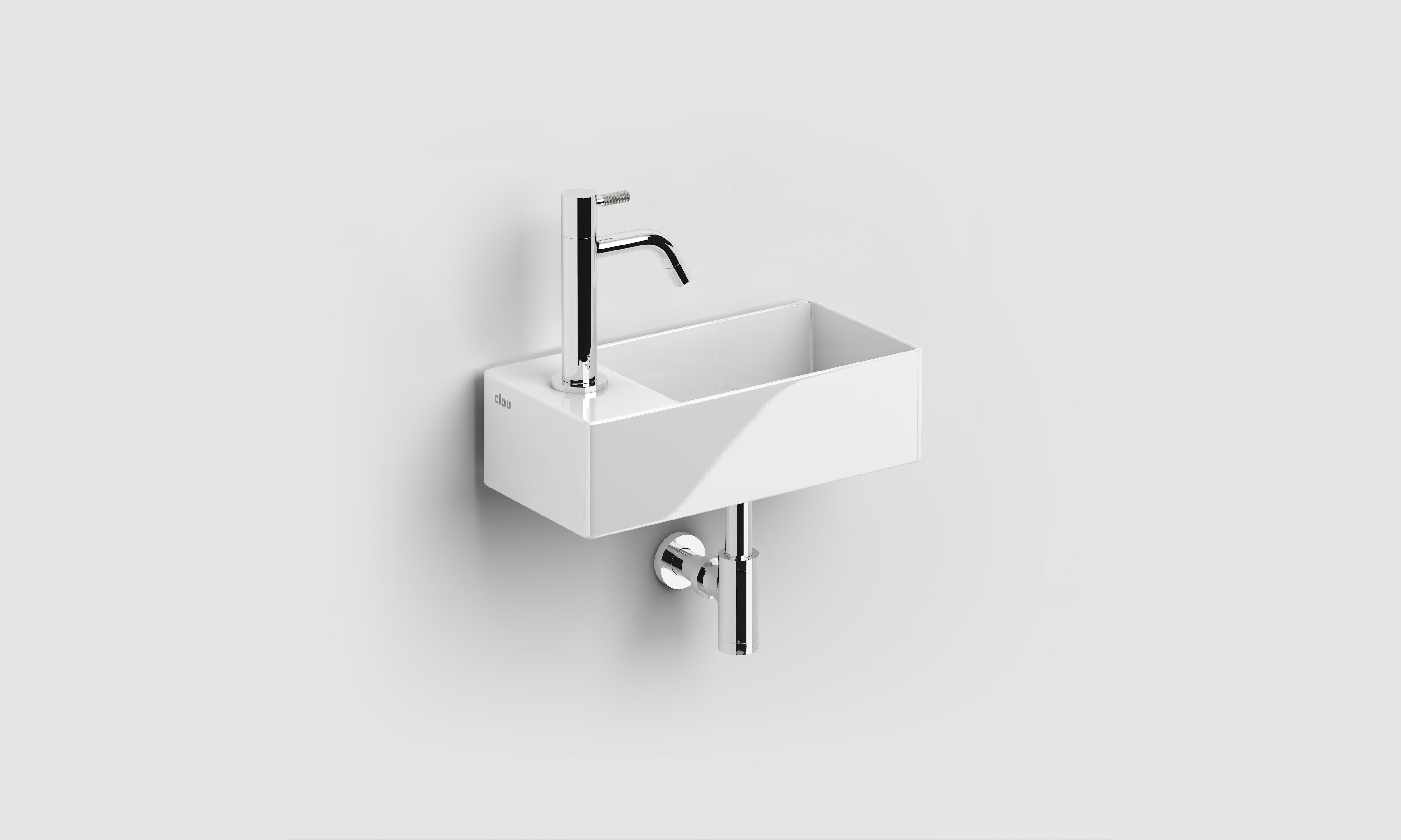 New Flush 3 fontein links, met kraangat en afvoerset, glanzend wit keramiek