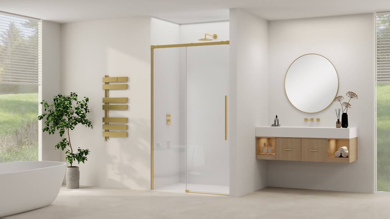 Schuifdeur soft-close helder glas Brushed bronze beslag